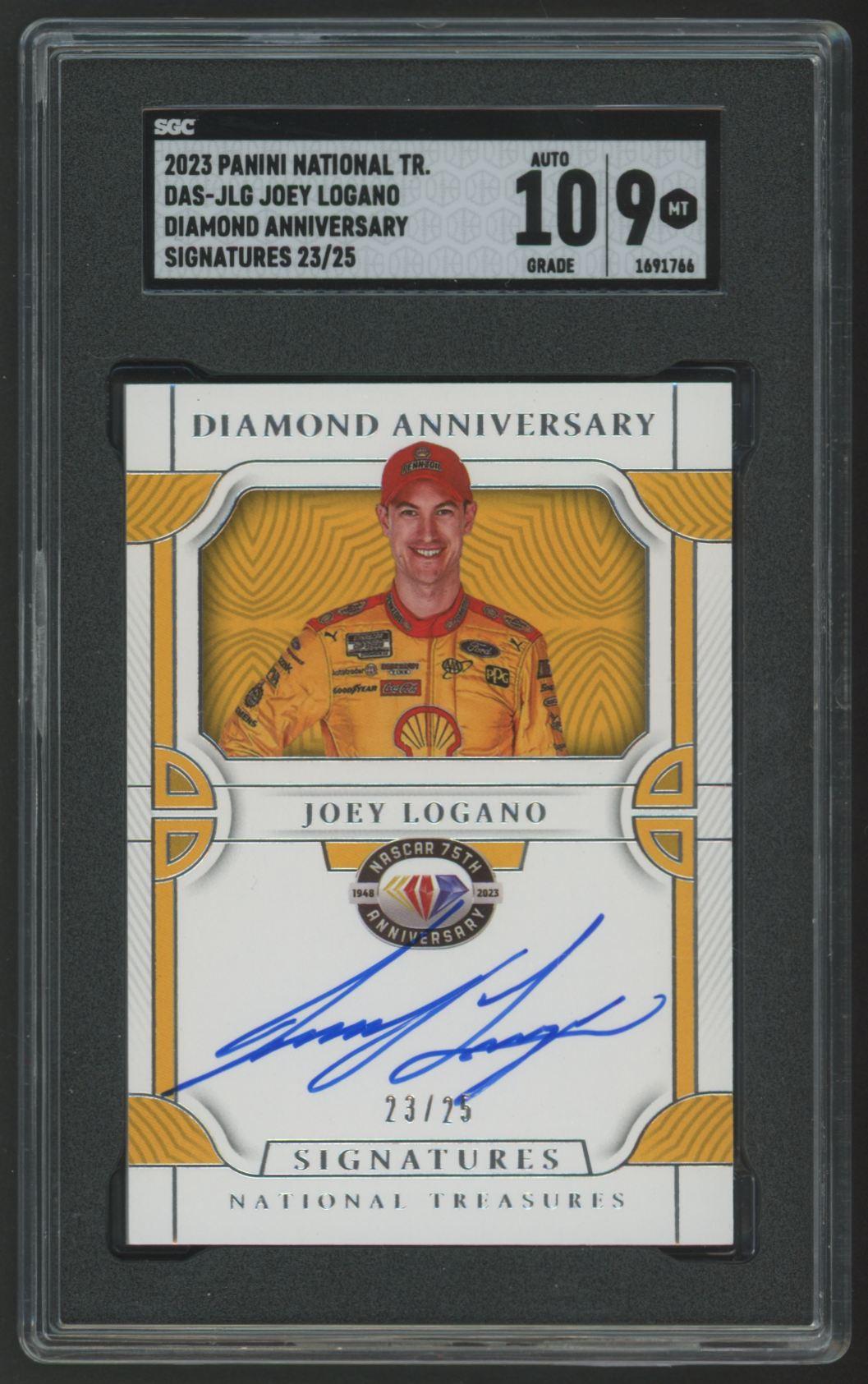 Joey Logano 2023 Panini National Treasures Diamond Anniversary Signatures #DASJLG #23/25 (SGC 9 | Auto 10) at PristineAuction.com Joey Logano 2023 Panini National Treasures Diamond Anniversary Signatures #DASJLG #23/25 (SGC 9 | Auto 10) at PristineAuction.com