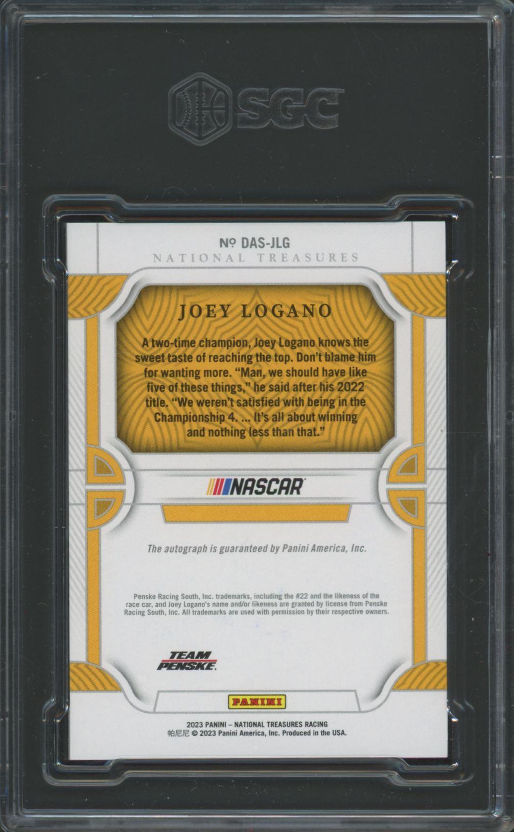 Joey Logano 2023 Panini National Treasures Diamond Anniversary Signatures #DASJLG #23/25 (SGC 9 | Auto 10) at PristineAuction.com Joey Logano 2023 Panini National Treasures Diamond Anniversary Signatures #DASJLG #23/25 (SGC 9 | Auto 10) at PristineAuction.com