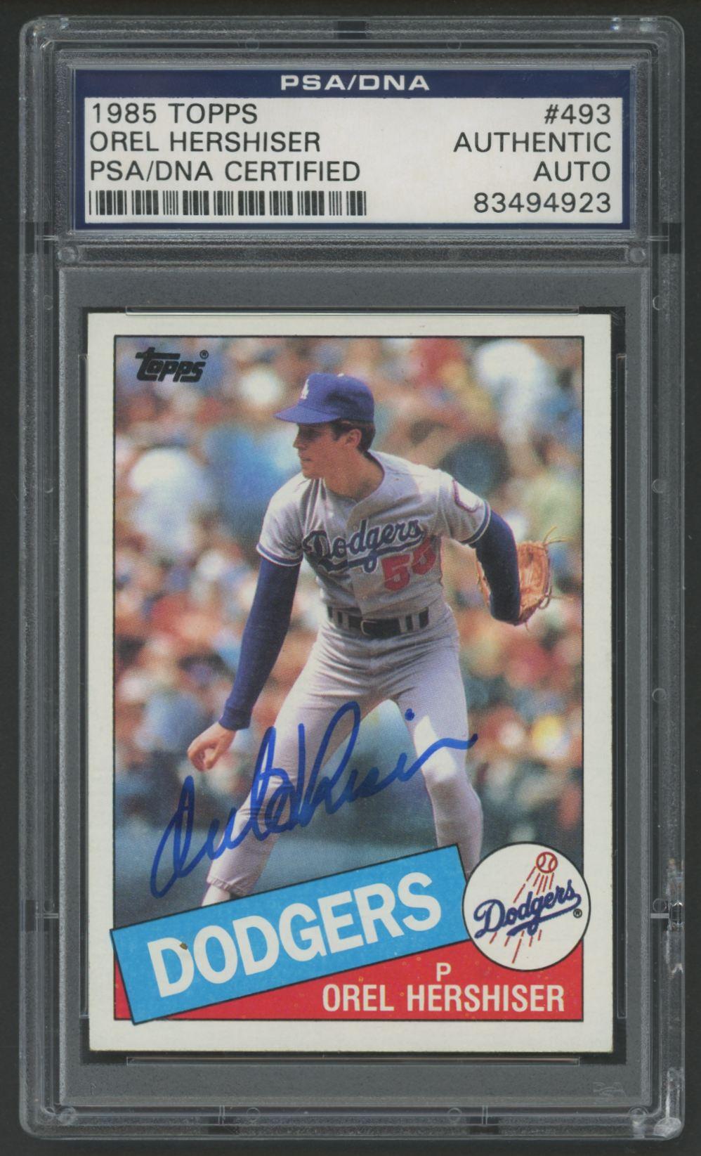 Orel Hershiser Signed 1985 Topps #493 RC (PSA) at PristineAuction.com Orel Hershiser Signed 1985 Topps #493 RC (PSA) at PristineAuction.com