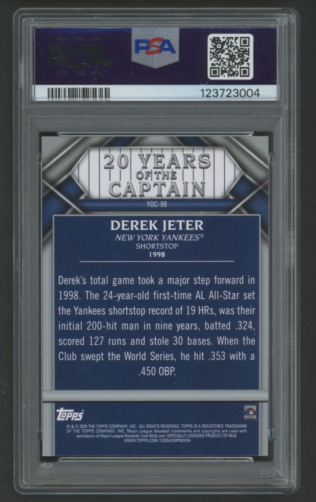 Derek Jeter 2020 Topps Update 20 Years of the Captain #YOC98 (PSA 10) at PristineAuction.com Derek Jeter 2020 Topps Update 20 Years of the Captain #YOC98 (PSA 10) at PristineAuction.com