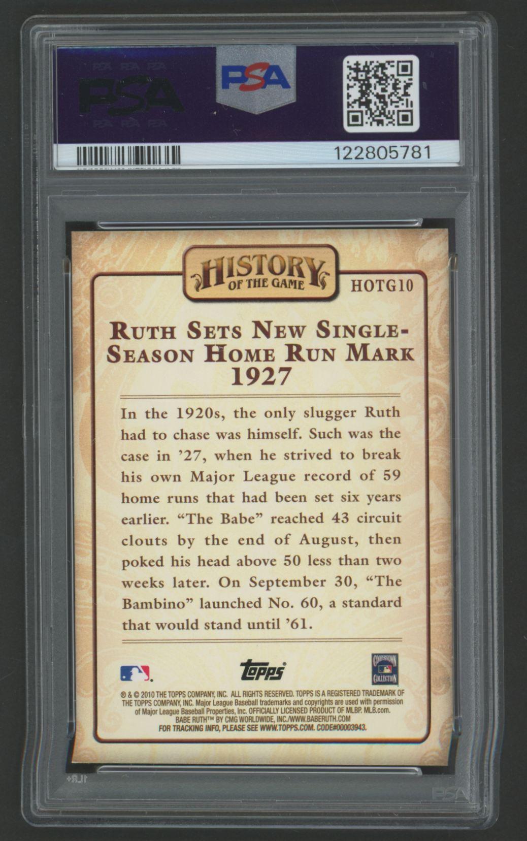 Babe Ruth 2010 Topps History Of Game #10 (PSA 10) at PristineAuction.com Babe Ruth 2010 Topps History Of Game #10 (PSA 10) at PristineAuction.com