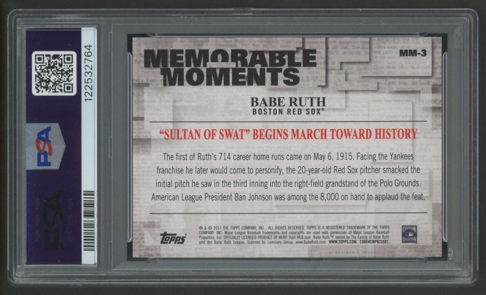 Babe Ruth 2017 Topps Memorable Moments #MM3 (PSA 10) at PristineAuction.com Babe Ruth 2017 Topps Memorable Moments #MM3 (PSA 10) at PristineAuction.com