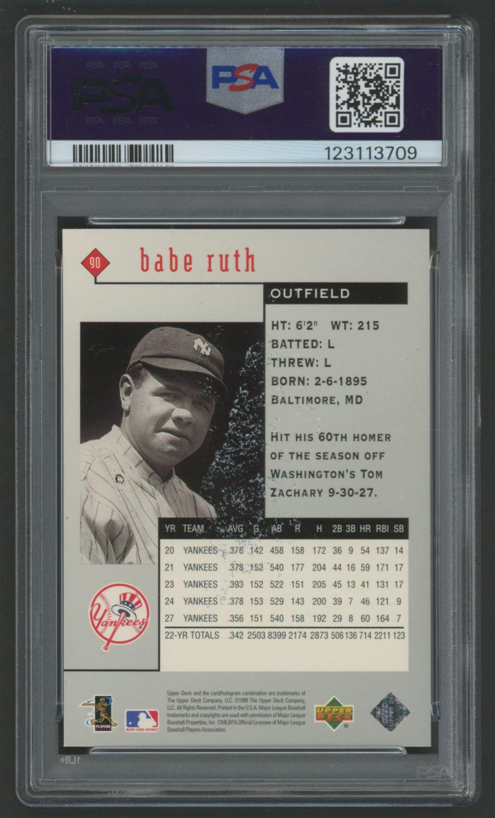 Babe Ruth 1999 Upper Deck Black Diamond #90 (PSA 10) at PristineAuction.com Babe Ruth 1999 Upper Deck Black Diamond #90 (PSA 10) at PristineAuction.com