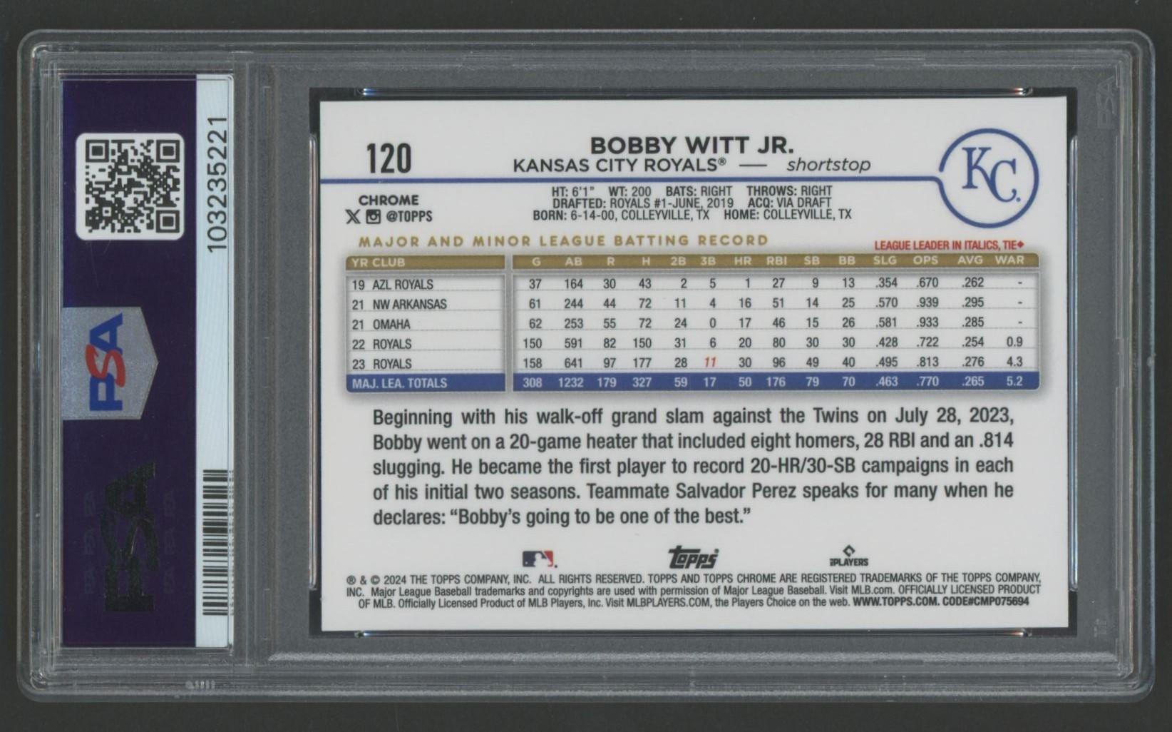 Bobby Witt Jr. 2024 Topps Chrome Prism Refractor #120 (PSA 10) at PristineAuction.com Bobby Witt Jr. 2024 Topps Chrome Prism Refractor #120 (PSA 10) at PristineAuction.com