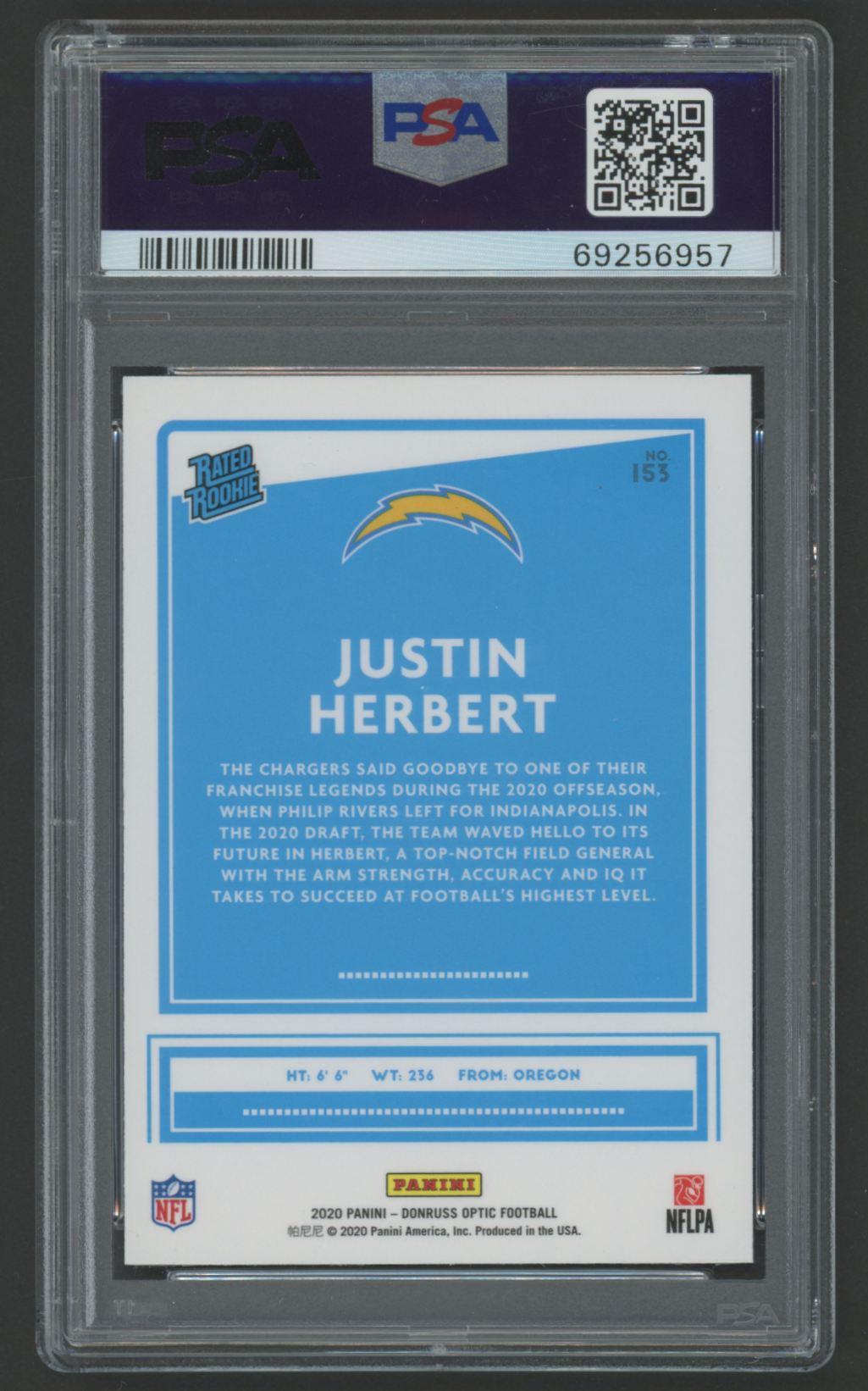Justin Herbert 2020 Donruss Optic RR #153 RC (PSA 10) at PristineAuction.com Justin Herbert 2020 Donruss Optic RR #153 RC (PSA 10) at PristineAuction.com