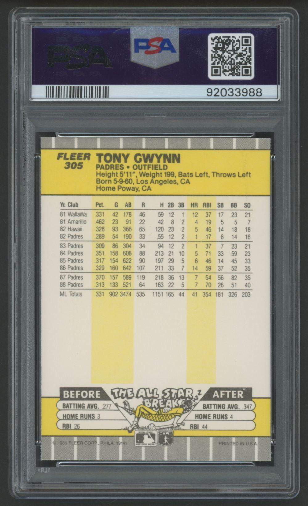 Tony Gwynn 1989 Fleer #305 (PSA 10) at PristineAuction.com Tony Gwynn 1989 Fleer #305 (PSA 10) at PristineAuction.com