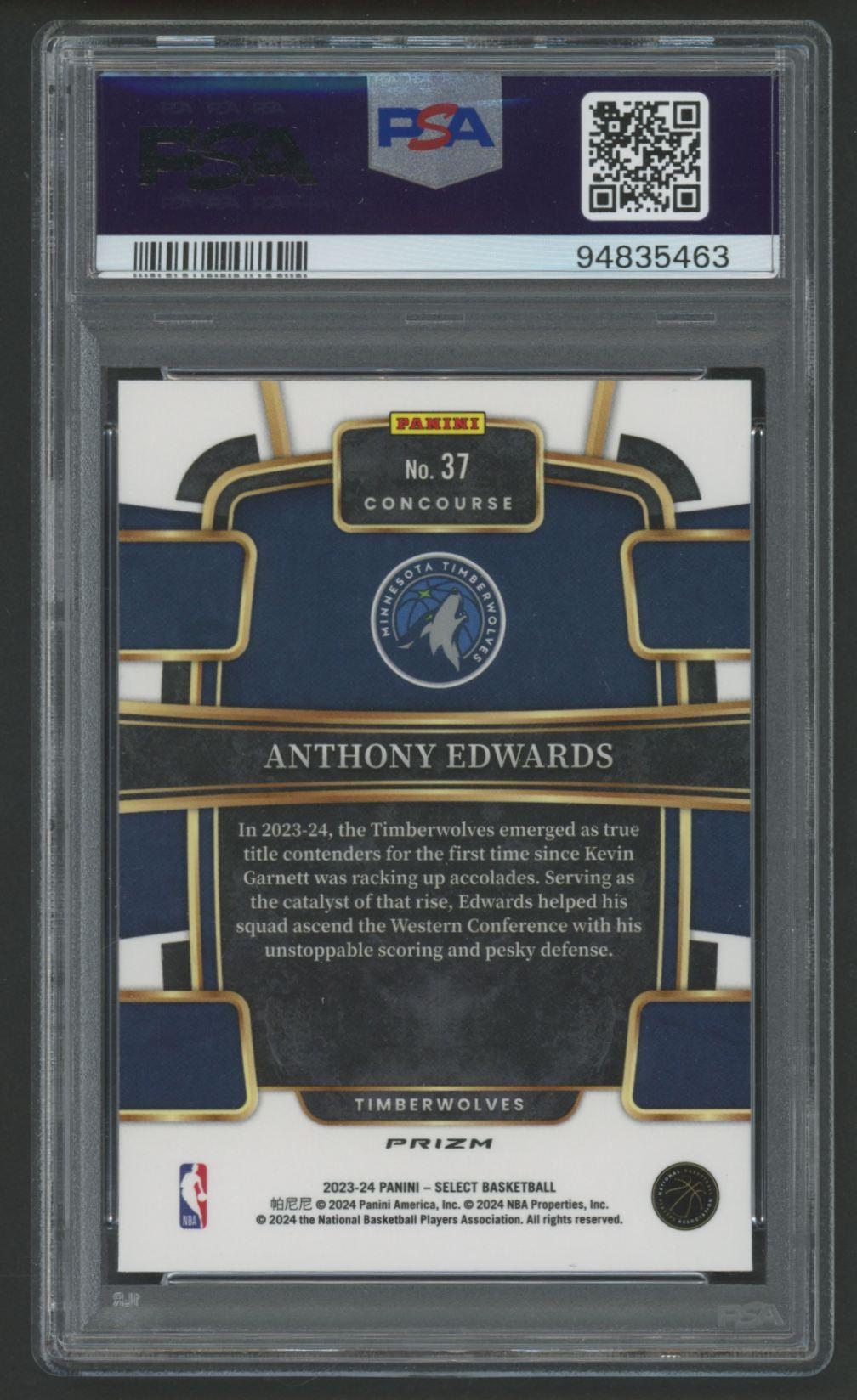 Anthony Edwards 2023 Select Blue Prizm #37 (PSA 10) at PristineAuction.com Anthony Edwards 2023 Select Blue Prizm #37 (PSA 10) at PristineAuction.com