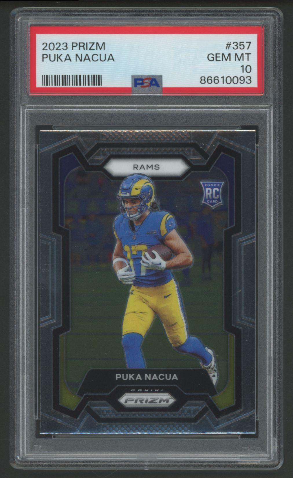 Puka Nacua 2023 Panini Prizm #357 RC (PSA 10) at PristineAuction.com Puka Nacua 2023 Panini Prizm #357 RC (PSA 10) at PristineAuction.com