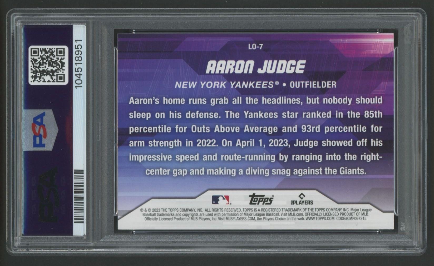 Aaron Judge 2023 Topps Update Laid Out #LO7 (PSA 10) at PristineAuction.com Aaron Judge 2023 Topps Update Laid Out #LO7 (PSA 10) at PristineAuction.com