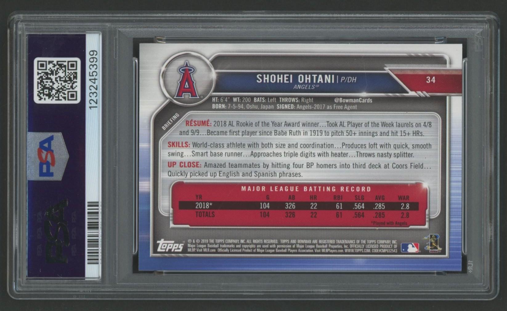 Shohei Ohtani 2019 Bowman #34 (PSA 10) at PristineAuction.com Shohei Ohtani 2019 Bowman #34 (PSA 10) at PristineAuction.com