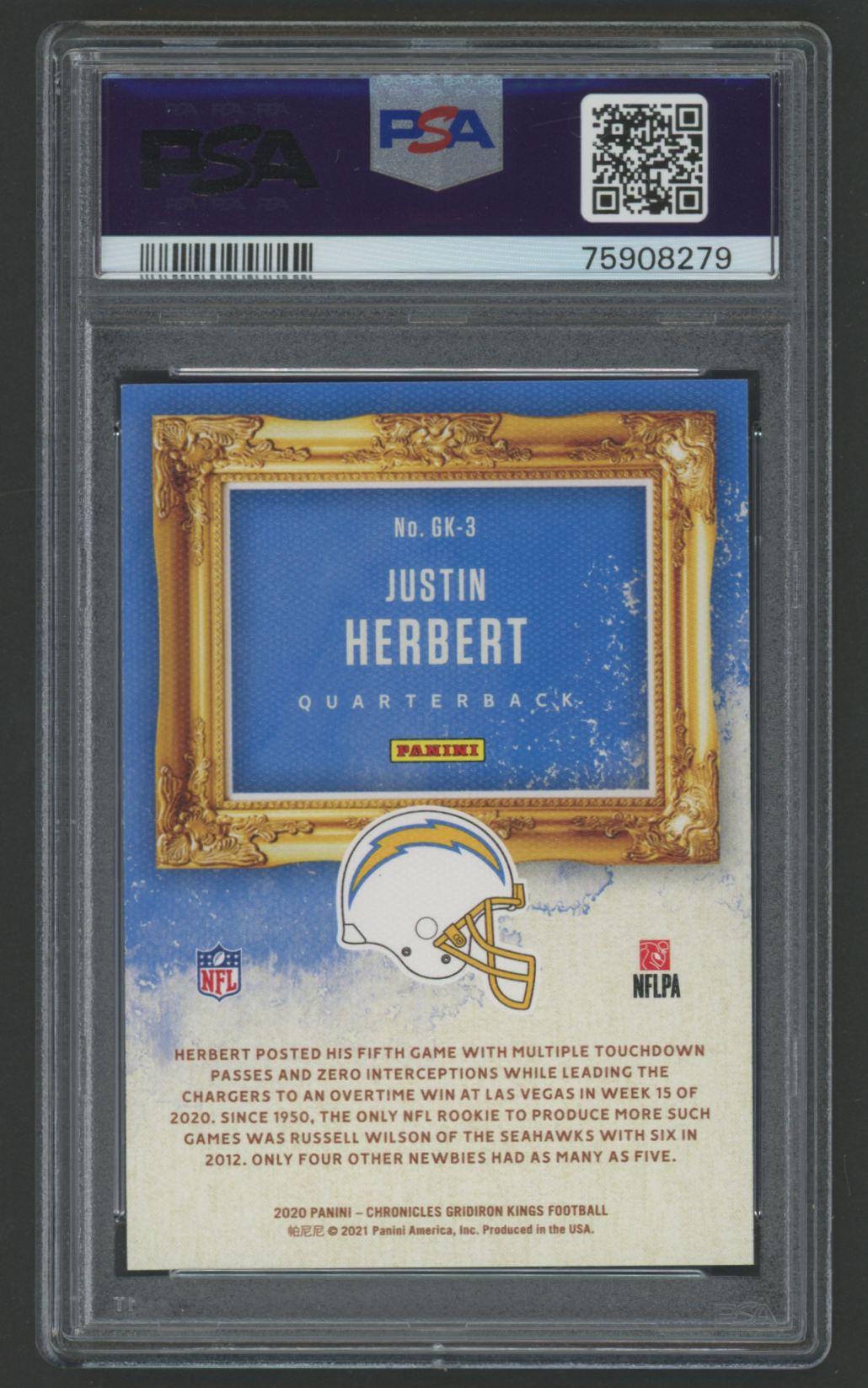 Justin Herbert 2020 Chronicles Gridiron Kings #GK3 RC (PSA 10) at PristineAuction.com Justin Herbert 2020 Chronicles Gridiron Kings #GK3 RC (PSA 10) at PristineAuction.com