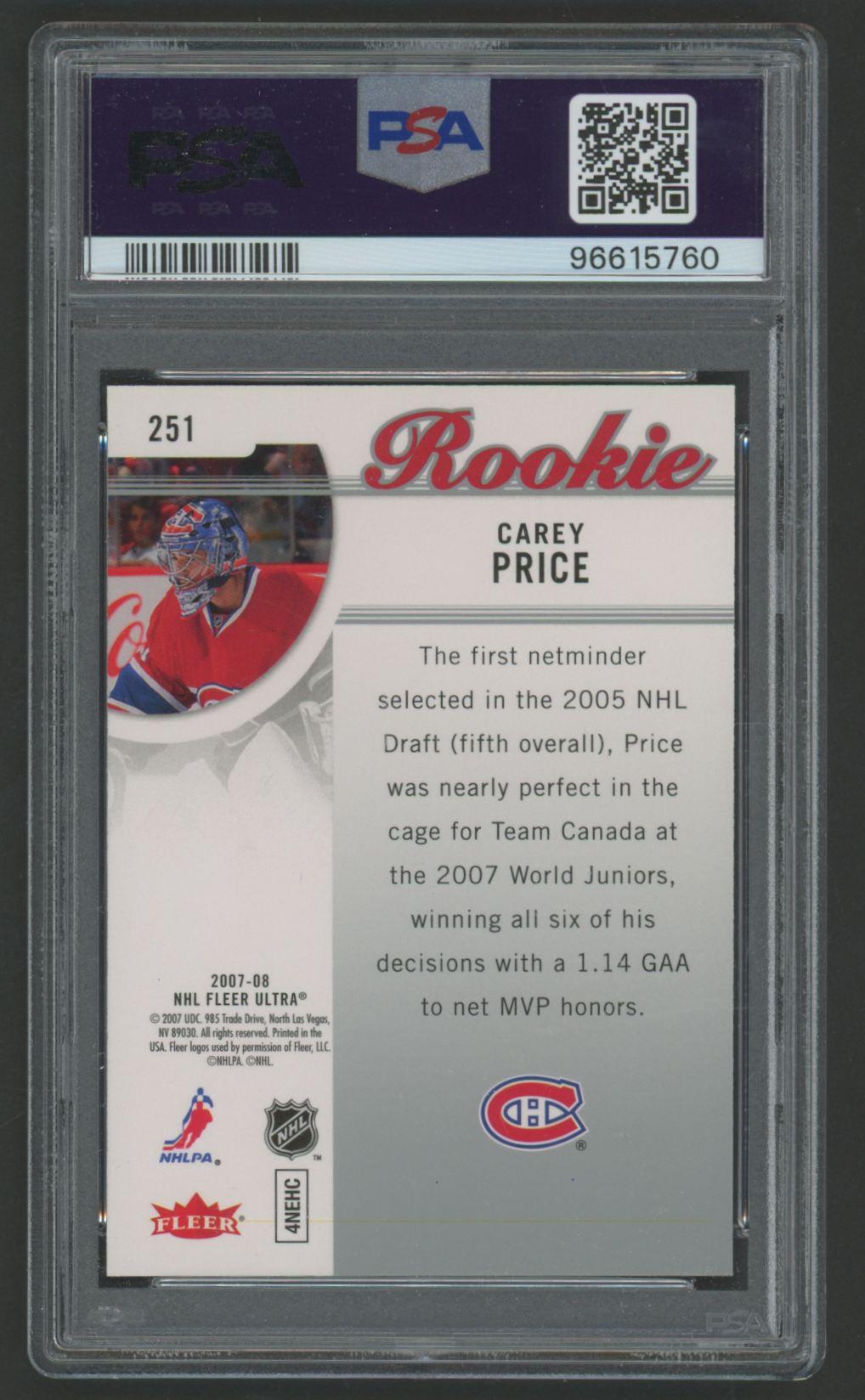 Carey Price 2007 Ultra #251 RC (PSA 10) at PristineAuction.com Carey Price 2007 Ultra #251 RC (PSA 10) at PristineAuction.com