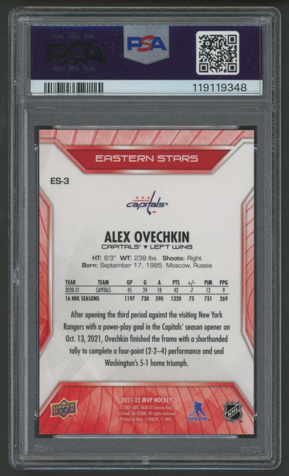 Alexander Ovechkin 2021 Upper Deck MVP Eastern Stars #ES3 (PSA 10) at PristineAuction.com Alexander Ovechkin 2021 Upper Deck MVP Eastern Stars #ES3 (PSA 10) at PristineAuction.com
