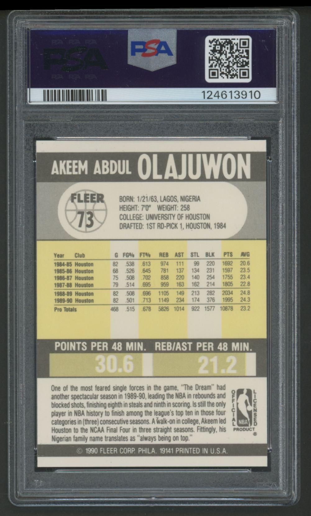 Hakeem Olajuwon 1990 Fleer #733 (PSA 10) at PristineAuction.com Hakeem Olajuwon 1990 Fleer #733 (PSA 10) at PristineAuction.com