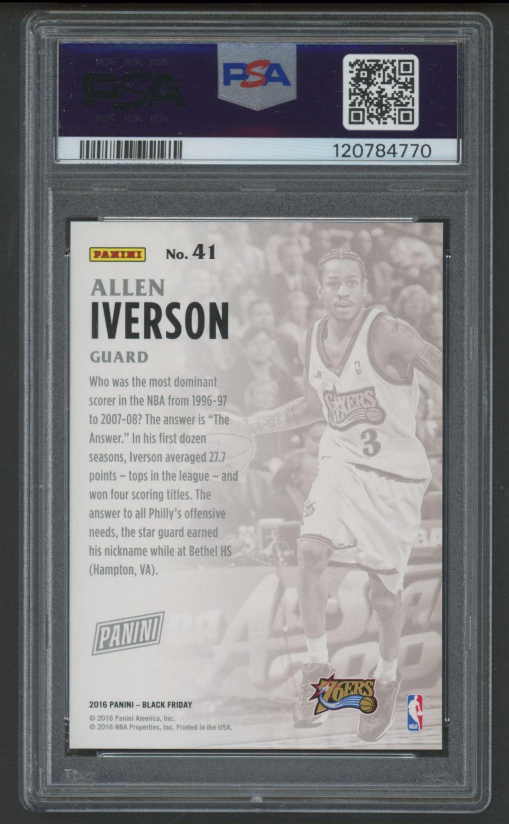 Allen Iverson 2016 Panini Black Friday #41 (PSA 10) at PristineAuction.com Allen Iverson 2016 Panini Black Friday #41 (PSA 10) at PristineAuction.com