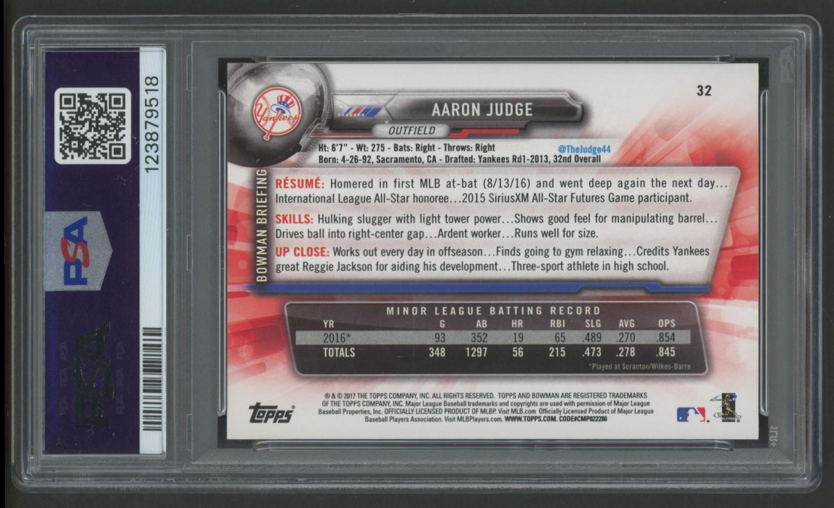 Aaron Judge 2017 Bowman #32 RC (PSA 9) at PristineAuction.com Aaron Judge 2017 Bowman #32 RC (PSA 9) at PristineAuction.com