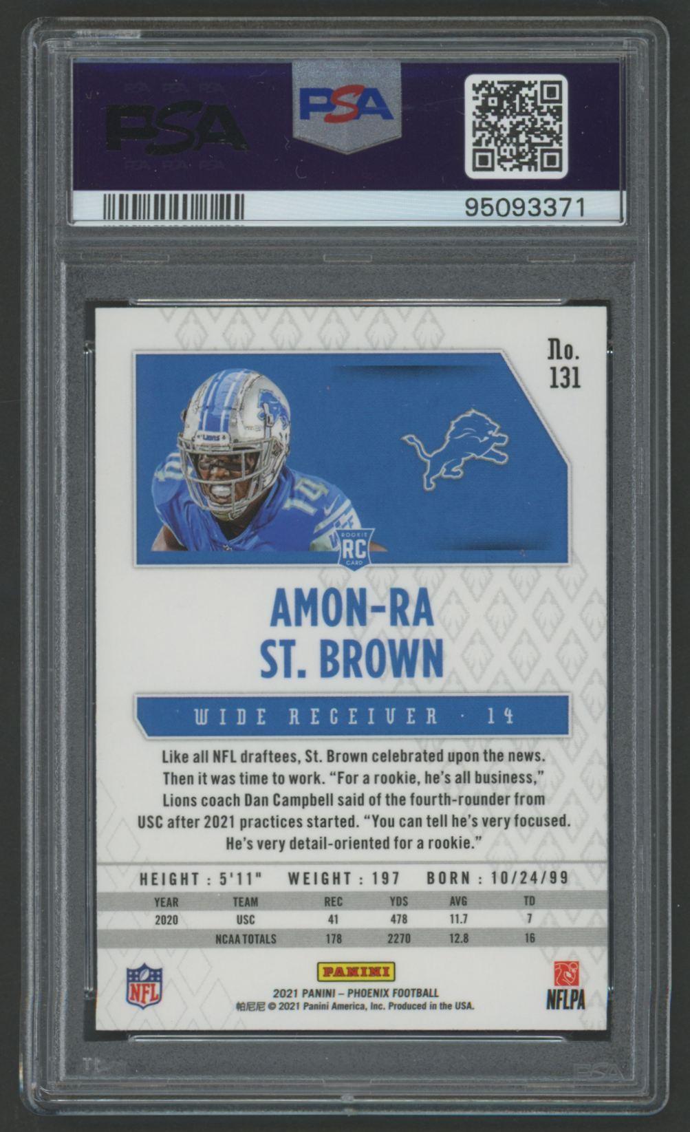 Amon-Ra St. Brown 2021 Phoenix Fire Burst #131 RC (PSA 10) at PristineAuction.com Amon-Ra St. Brown 2021 Phoenix Fire Burst #131 RC (PSA 10) at PristineAuction.com