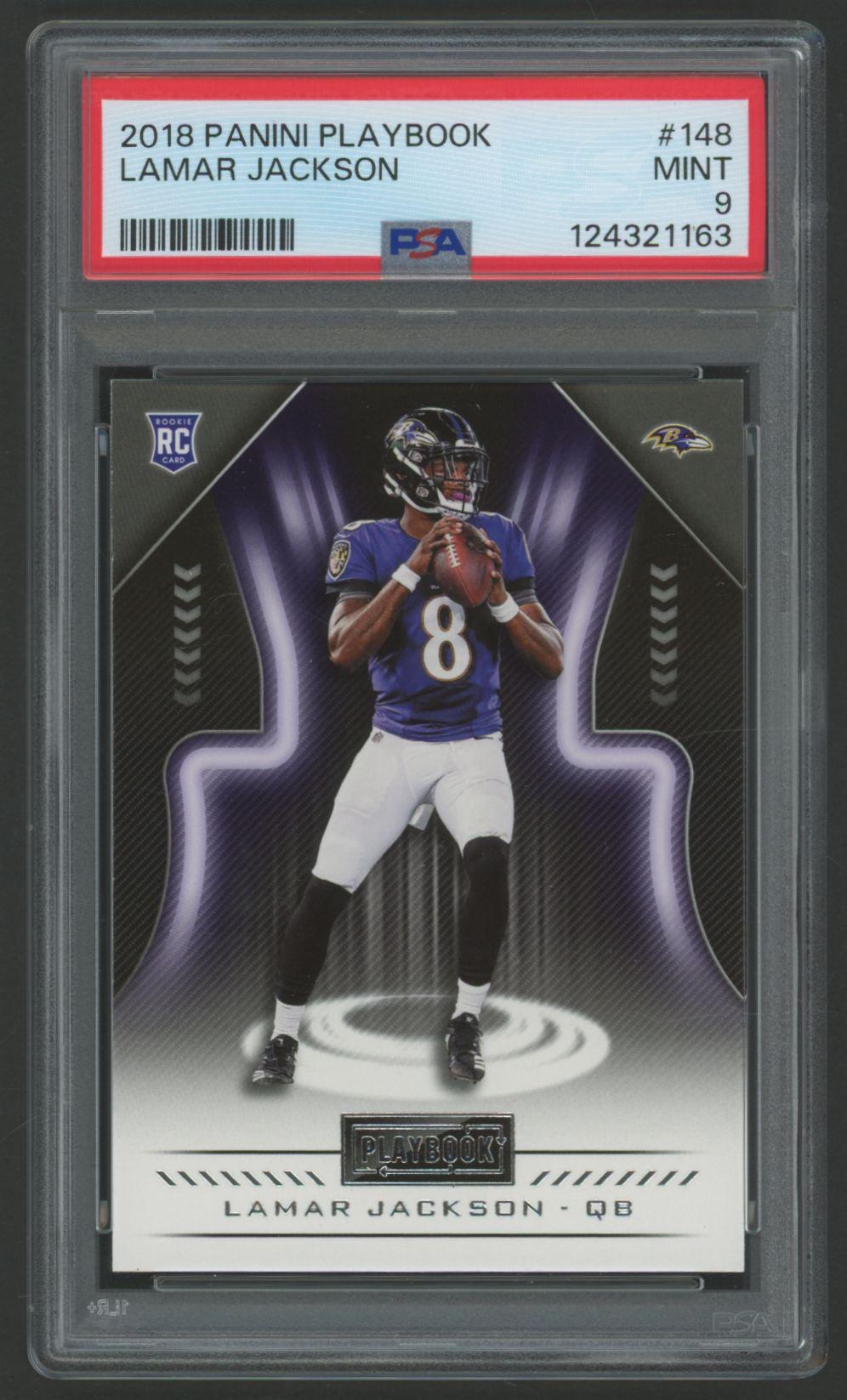 Lamar Jackson 2018 Panini Playbook #148 RC (PSA 9) at PristineAuction.com Lamar Jackson 2018 Panini Playbook #148 RC (PSA 9) at PristineAuction.com