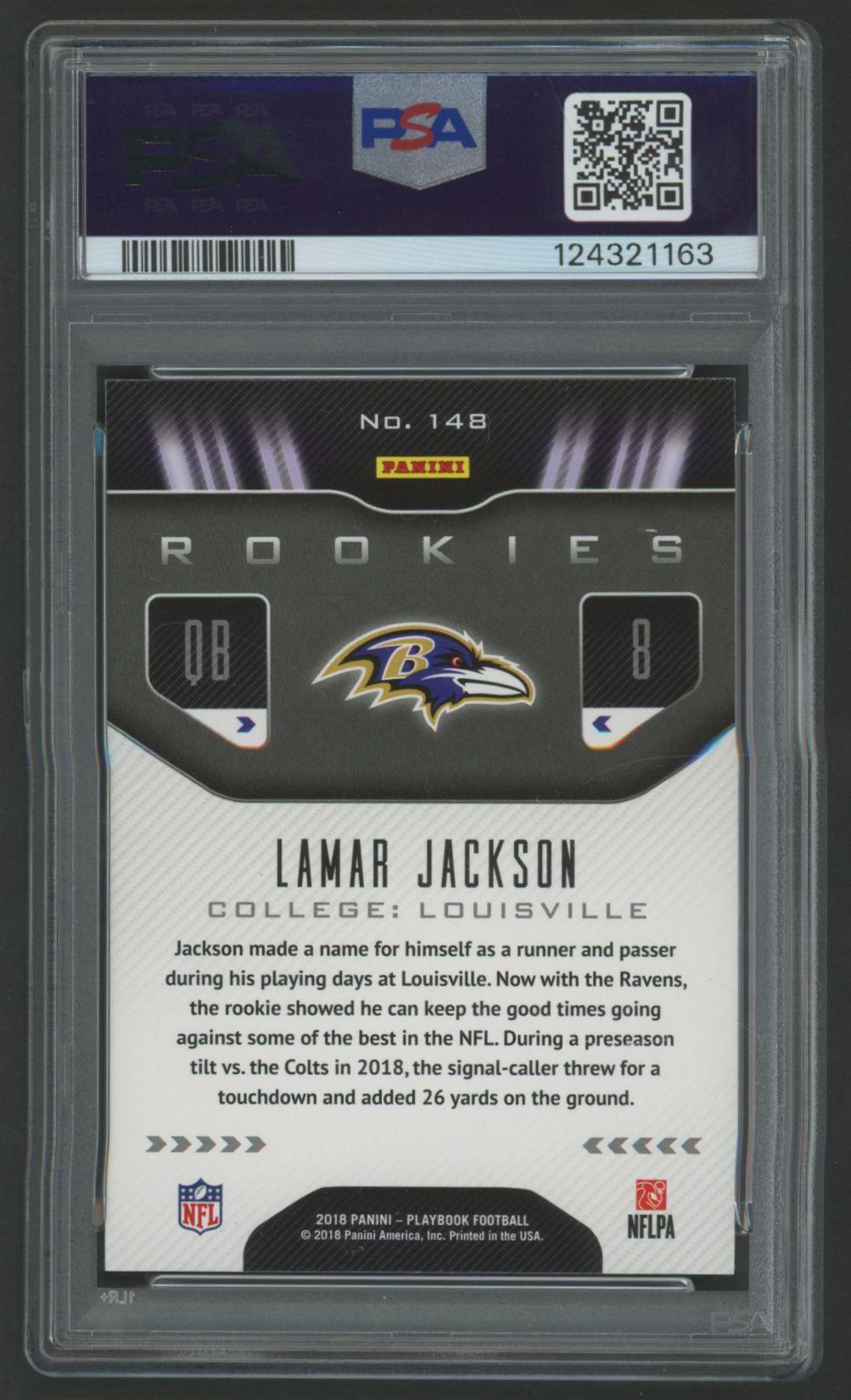 Lamar Jackson 2018 Panini Playbook #148 RC (PSA 9) at PristineAuction.com Lamar Jackson 2018 Panini Playbook #148 RC (PSA 9) at PristineAuction.com