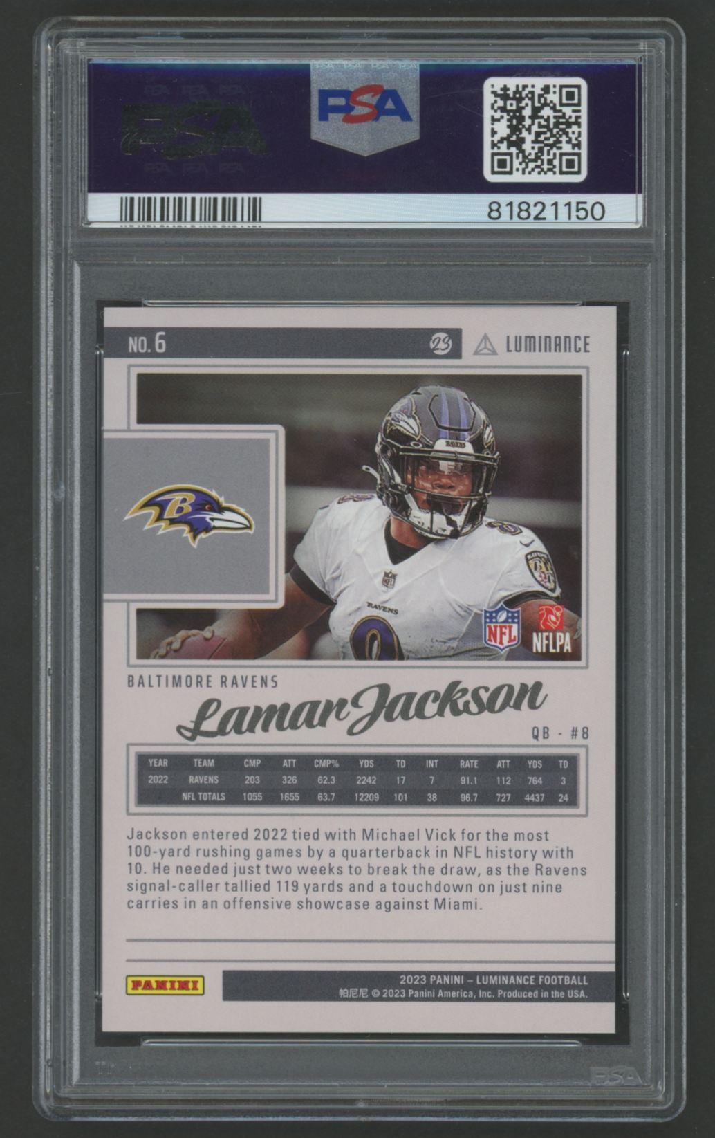 Lamar Jackson 2023 Luminance Gold #6 #136/250 (PSA 10) at PristineAuction.com Lamar Jackson 2023 Luminance Gold #6 #136/250 (PSA 10) at PristineAuction.com