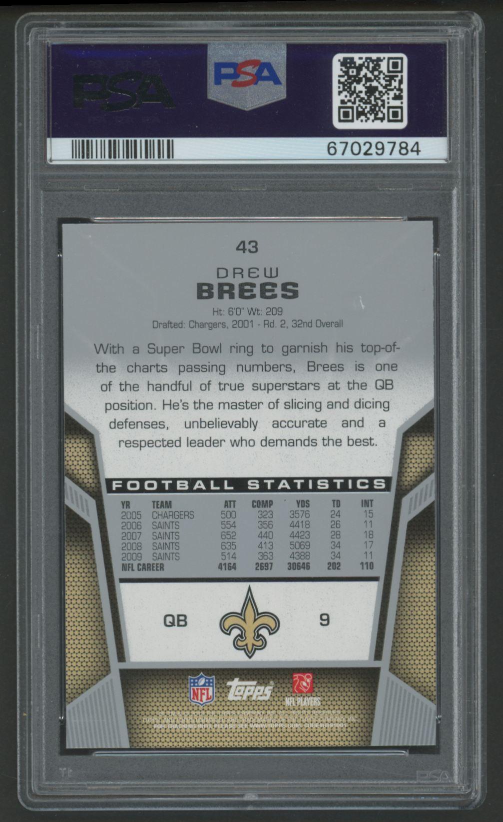 Drew Brees 2010 Topps Unrivaled #43 (PSA 10) at PristineAuction.com Drew Brees 2010 Topps Unrivaled #43 (PSA 10) at PristineAuction.com