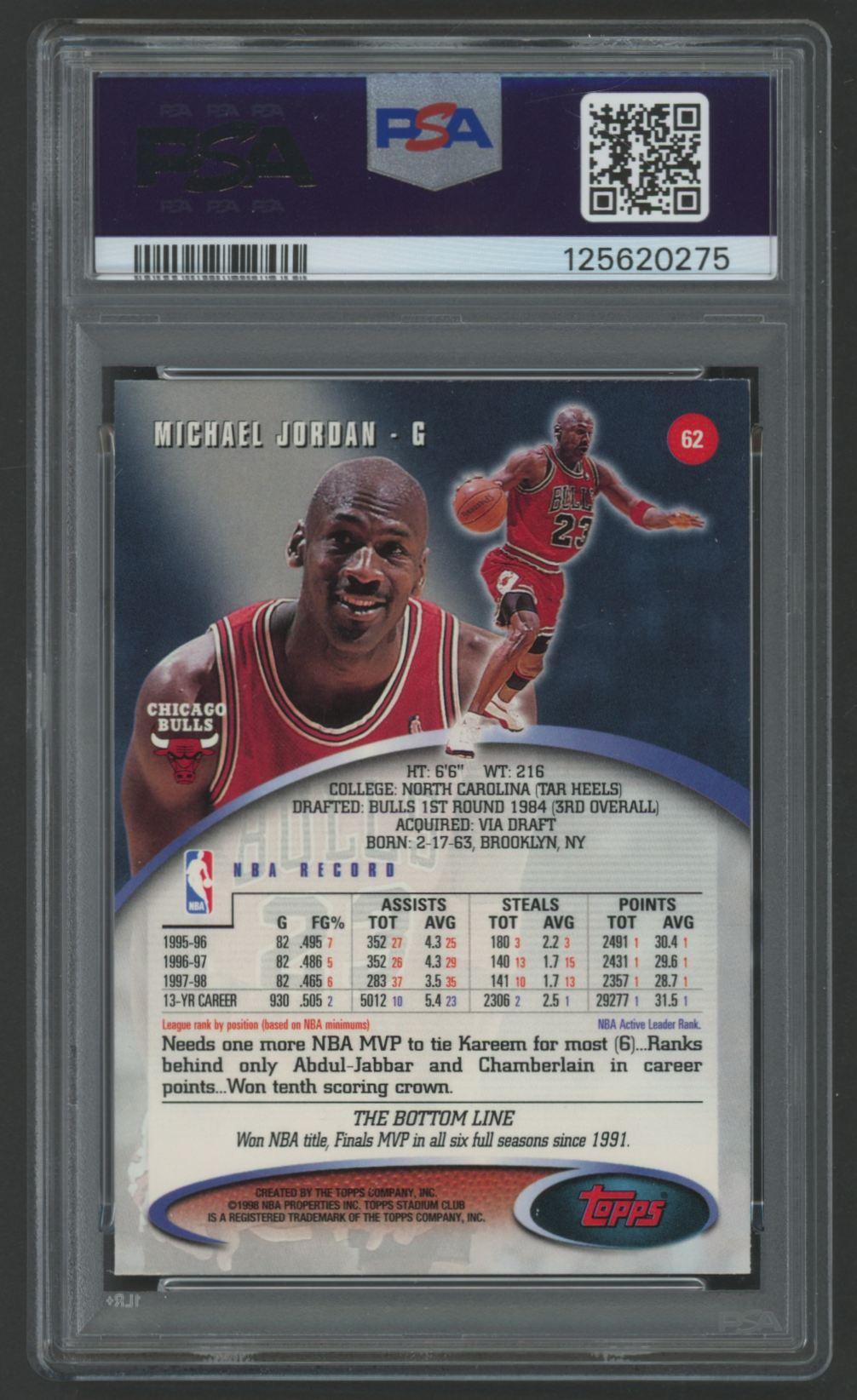 Michael Jordan 1998 Stadium Club #62 (PSA 9) at PristineAuction.com Michael Jordan 1998 Stadium Club #62 (PSA 9) at PristineAuction.com