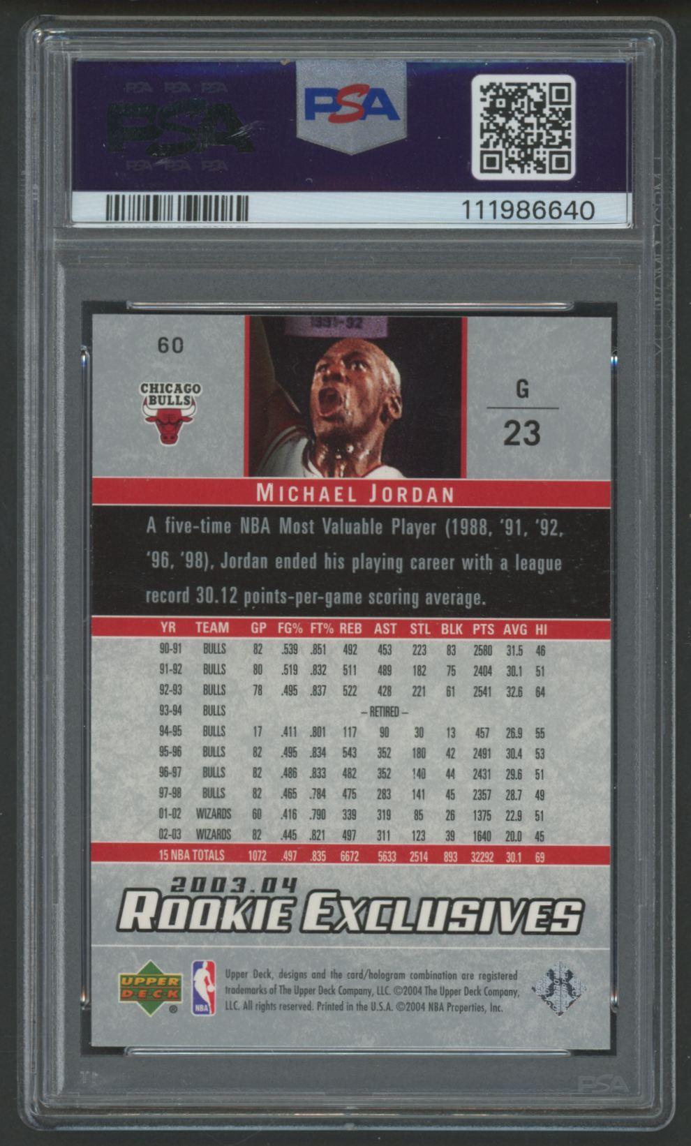 Michael Jordan 2003 Upper Deck Rookie Exclusives #60 (PSA 9) at PristineAuction.com Michael Jordan 2003 Upper Deck Rookie Exclusives #60 (PSA 9) at PristineAuction.com