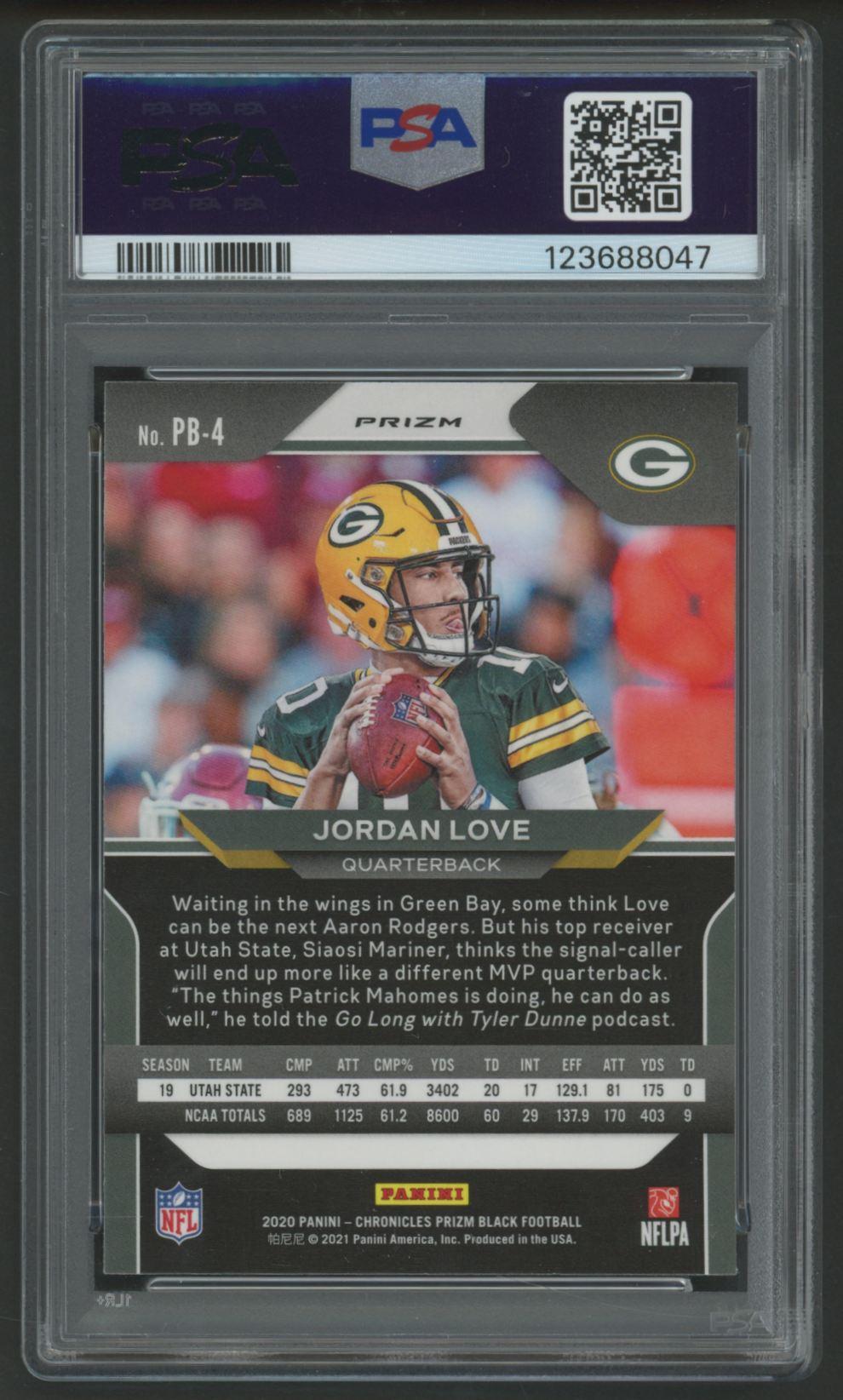 Jordan Love 2020 Panini Chronicles Prizm Black Silver #PB4 (PSA 9) at PristineAuction.com Jordan Love 2020 Panini Chronicles Prizm Black Silver #PB4 (PSA 9) at PristineAuction.com