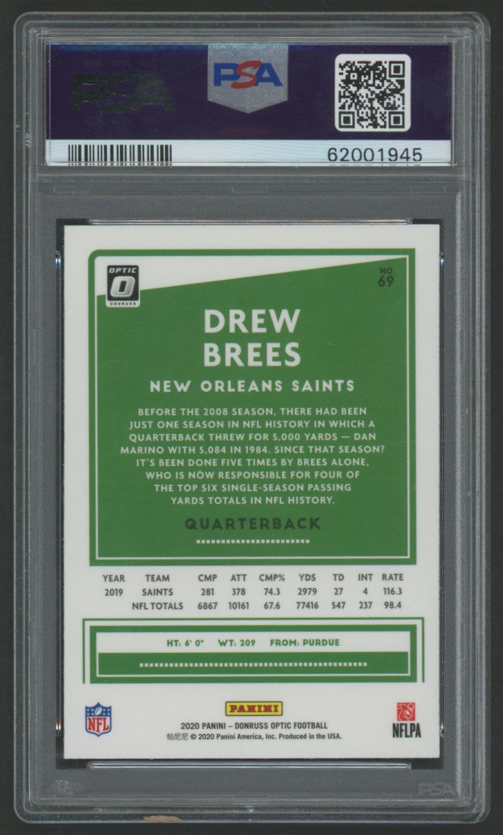 Drew Brees 2020 Donruss Optic #69 (PSA 10) at PristineAuction.com Drew Brees 2020 Donruss Optic #69 (PSA 10) at PristineAuction.com