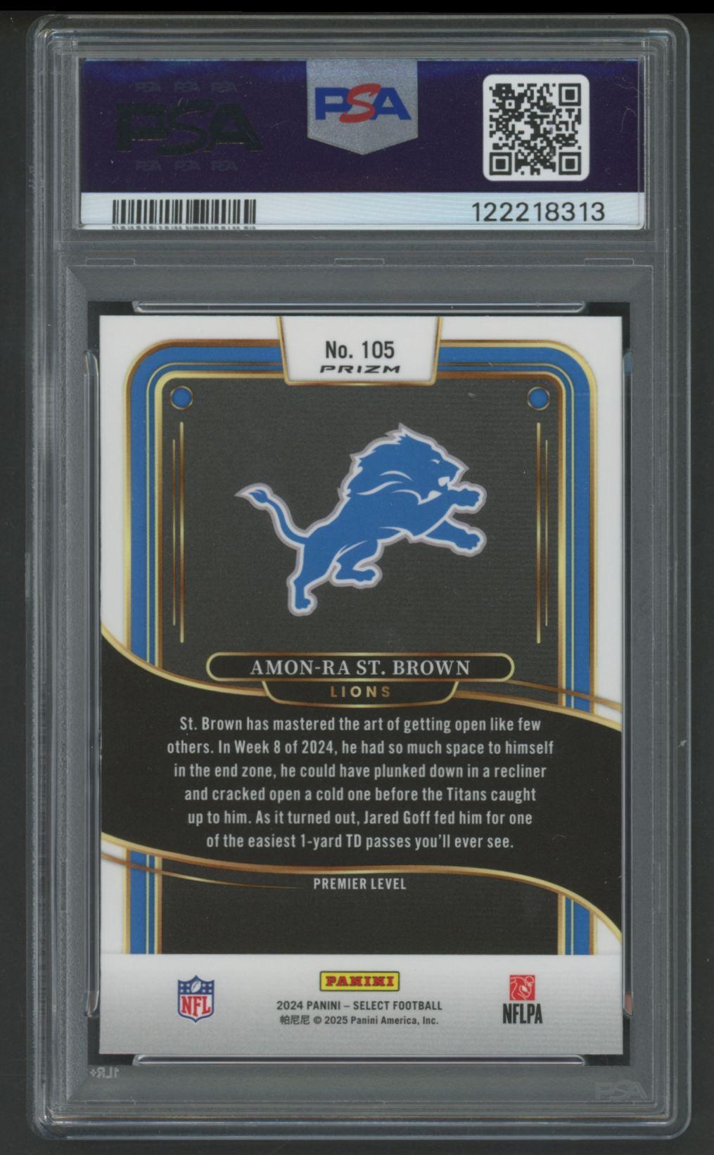 Amon-Ra St. Brown 2024 Select Silver Prizm #105 (PSA 10) at PristineAuction.com Amon-Ra St. Brown 2024 Select Silver Prizm #105 (PSA 10) at PristineAuction.com
