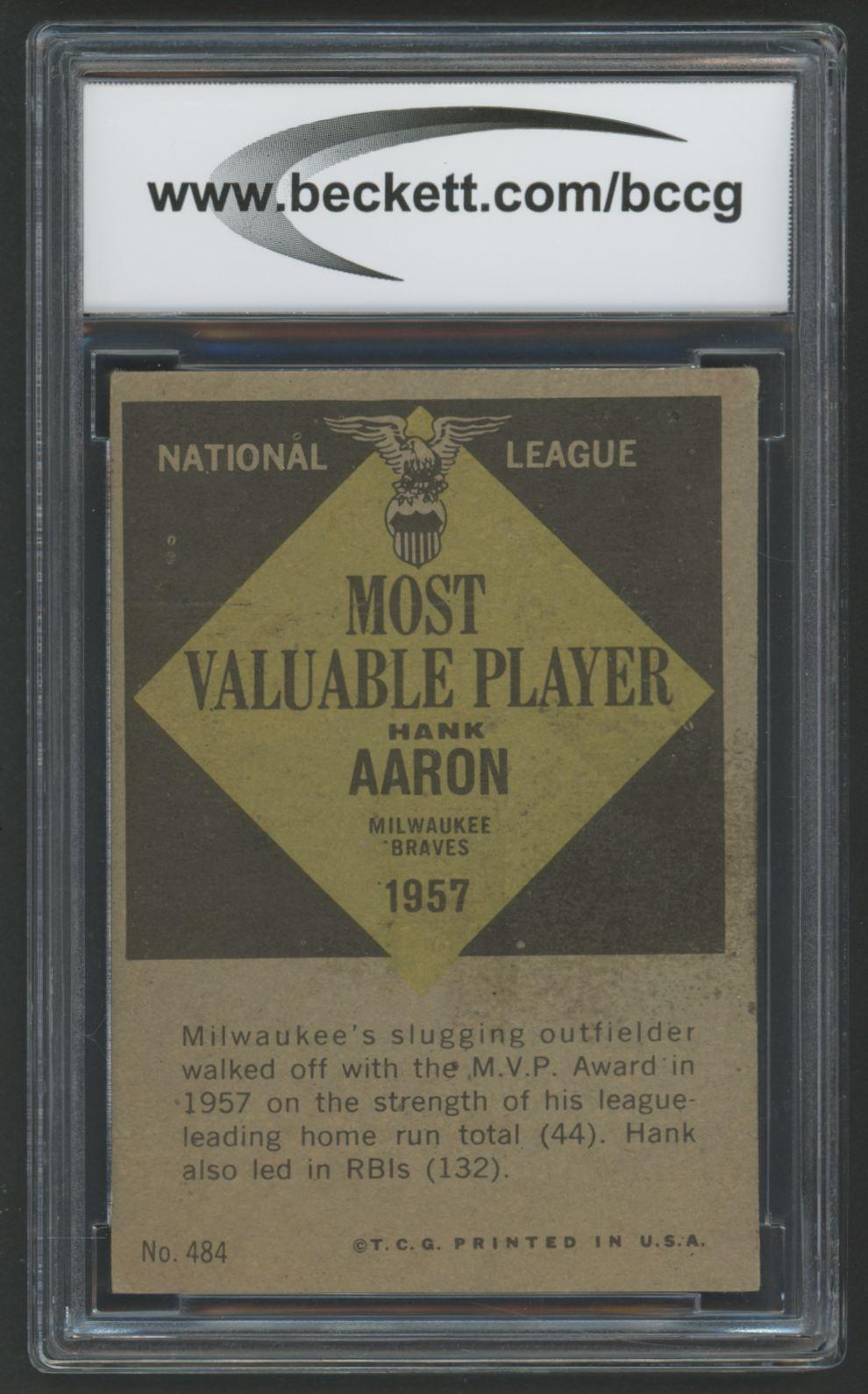 Hank Aaron 1961 Topps MVP #484 (BCCG 7) at PristineAuction.com Hank Aaron 1961 Topps MVP #484 (BCCG 7) at PristineAuction.com