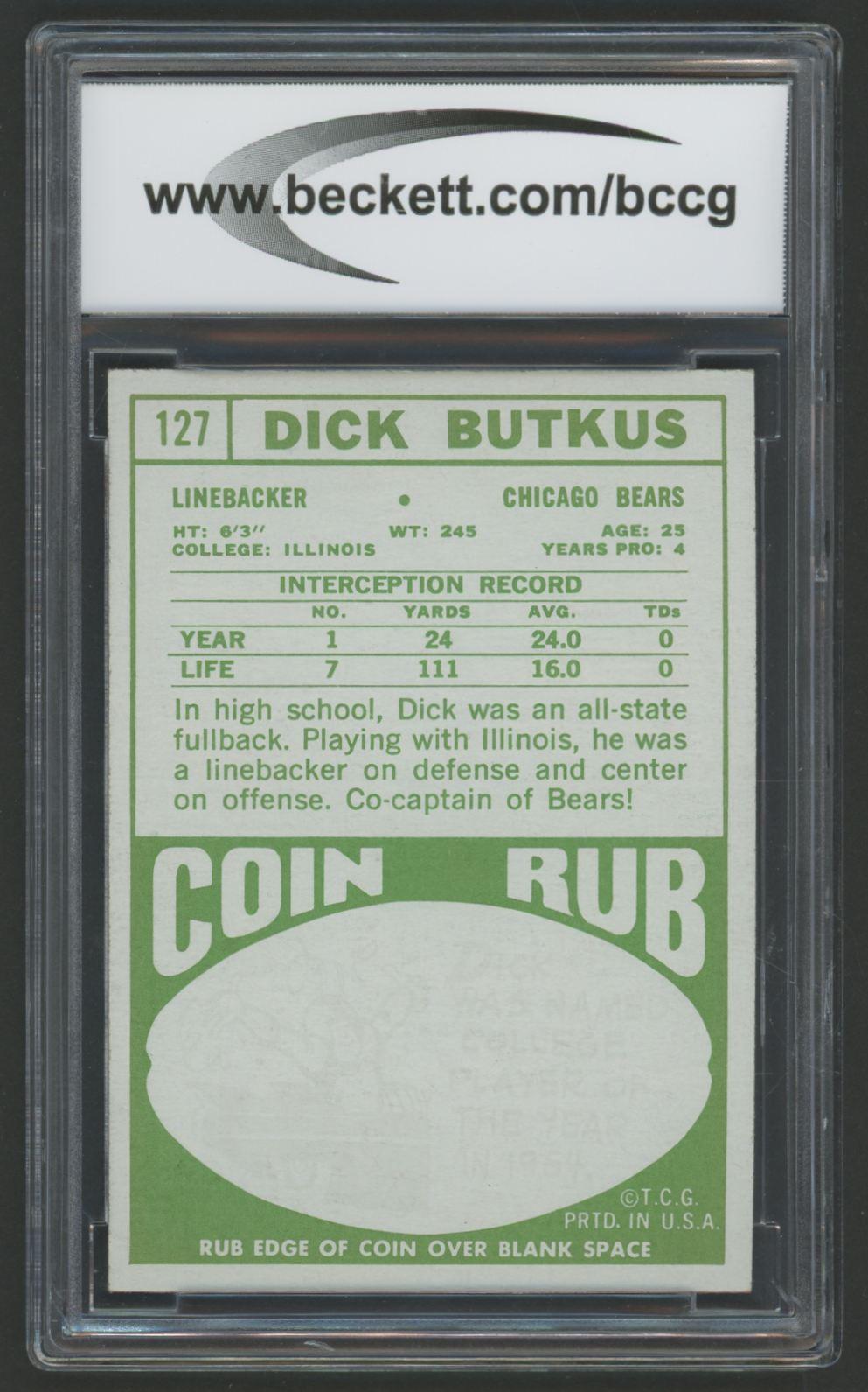 Dick Butkus 1968 Topps #127 (BCCG 9) at PristineAuction.com Dick Butkus 1968 Topps #127 (BCCG 9) at PristineAuction.com
