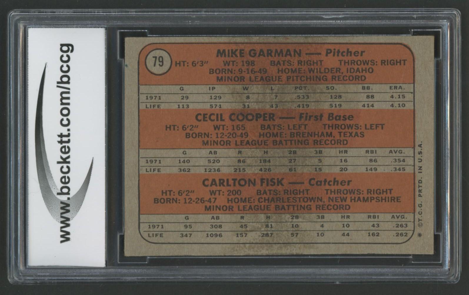Mike Garman / Cecil Cooper RC / Carlton Fisk RC 1972 Topps Rookie Stars #79 (BCCG 7) at PristineAuction.com Mike Garman / Cecil Cooper RC / Carlton Fisk RC 1972 Topps Rookie Stars #79 (BCCG 7) at PristineAuction.com