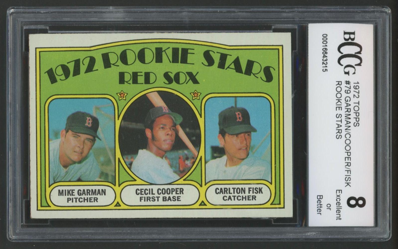 Mike Garman / Cecil Cooper RC / Carlton Fisk RC 1972 Topps Rookie Stars #79 (BCCG 8) at PristineAuction.com Mike Garman / Cecil Cooper RC / Carlton Fisk RC 1972 Topps Rookie Stars #79 (BCCG 8) at PristineAuction.com