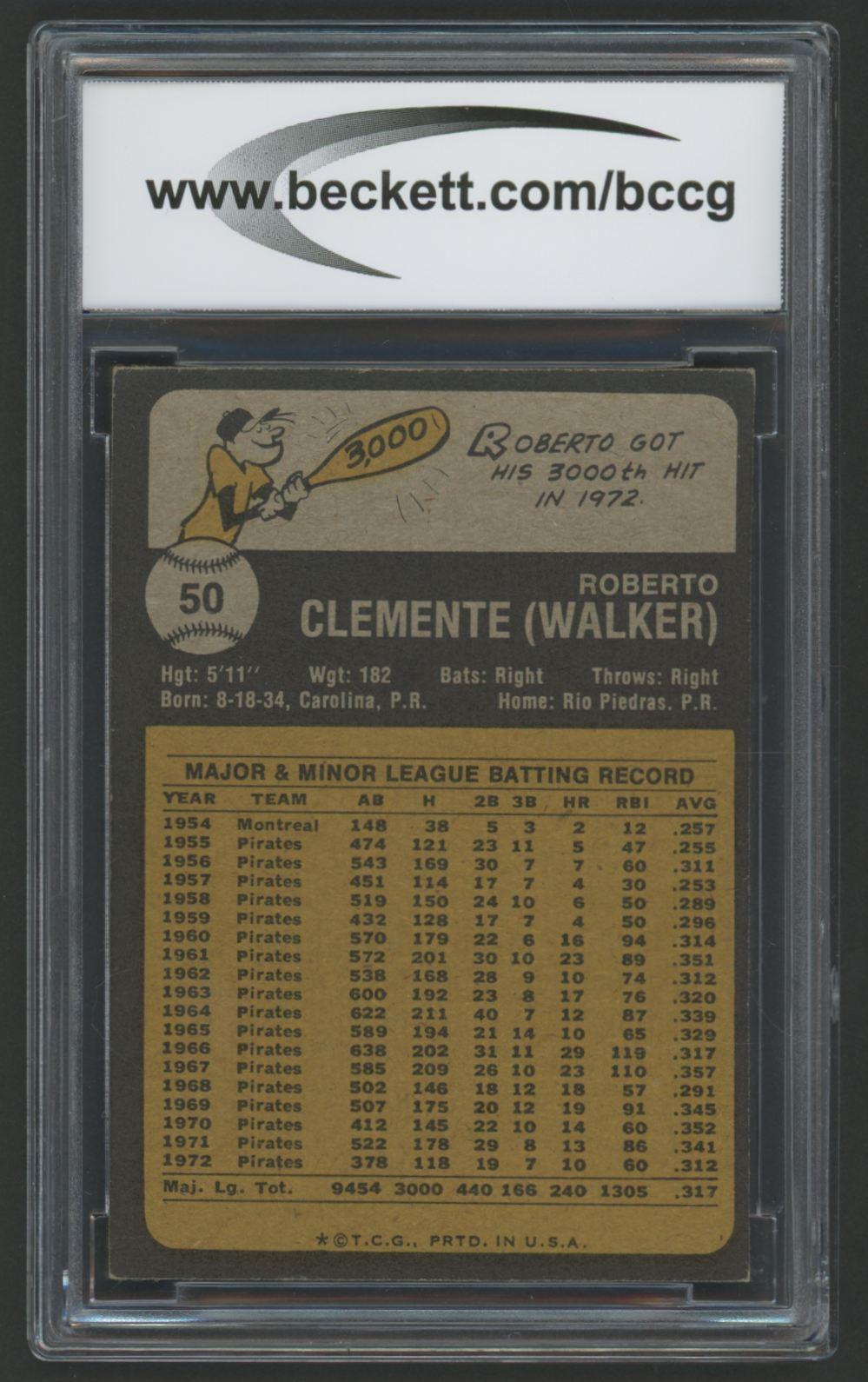 Roberto Clemente 1973 Topps #50 (BCCG 8) at PristineAuction.com Roberto Clemente 1973 Topps #50 (BCCG 8) at PristineAuction.com