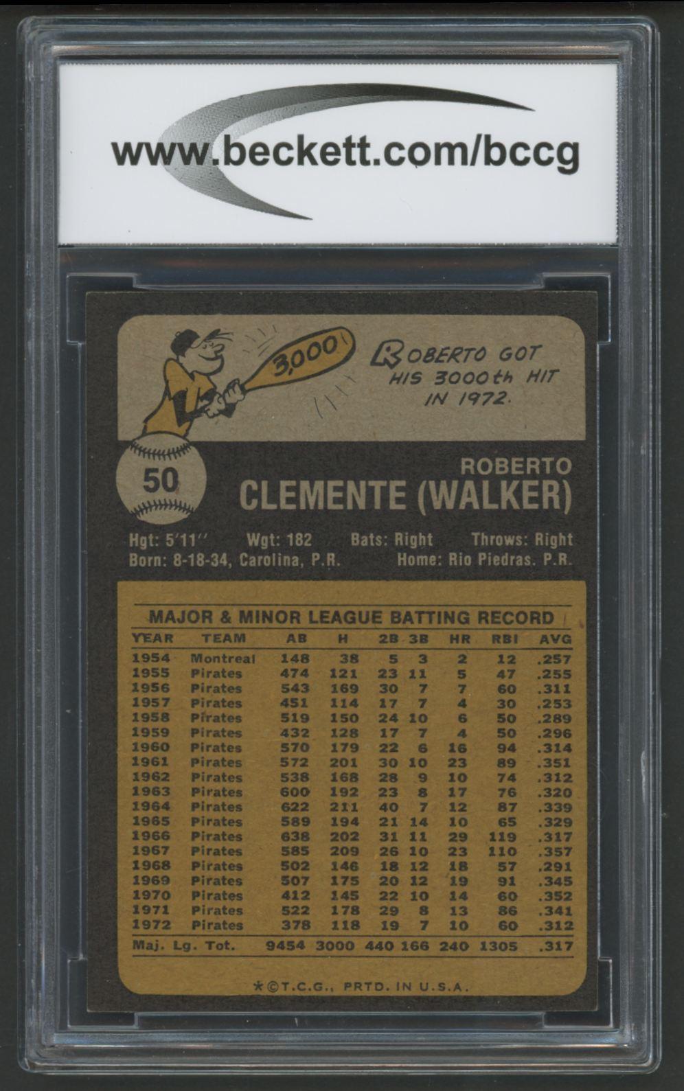 Roberto Clemente 1973 Topps #50 (BCCG 8) at PristineAuction.com Roberto Clemente 1973 Topps #50 (BCCG 8) at PristineAuction.com