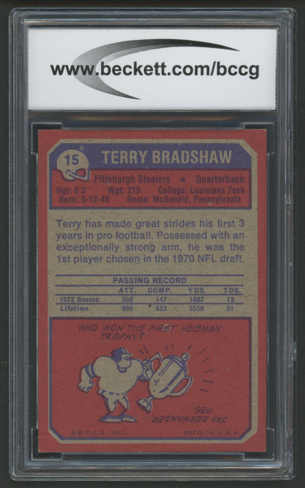 Terry Bradshaw 1973 Topps #15 (BCCG 9) at PristineAuction.com Terry Bradshaw 1973 Topps #15 (BCCG 9) at PristineAuction.com