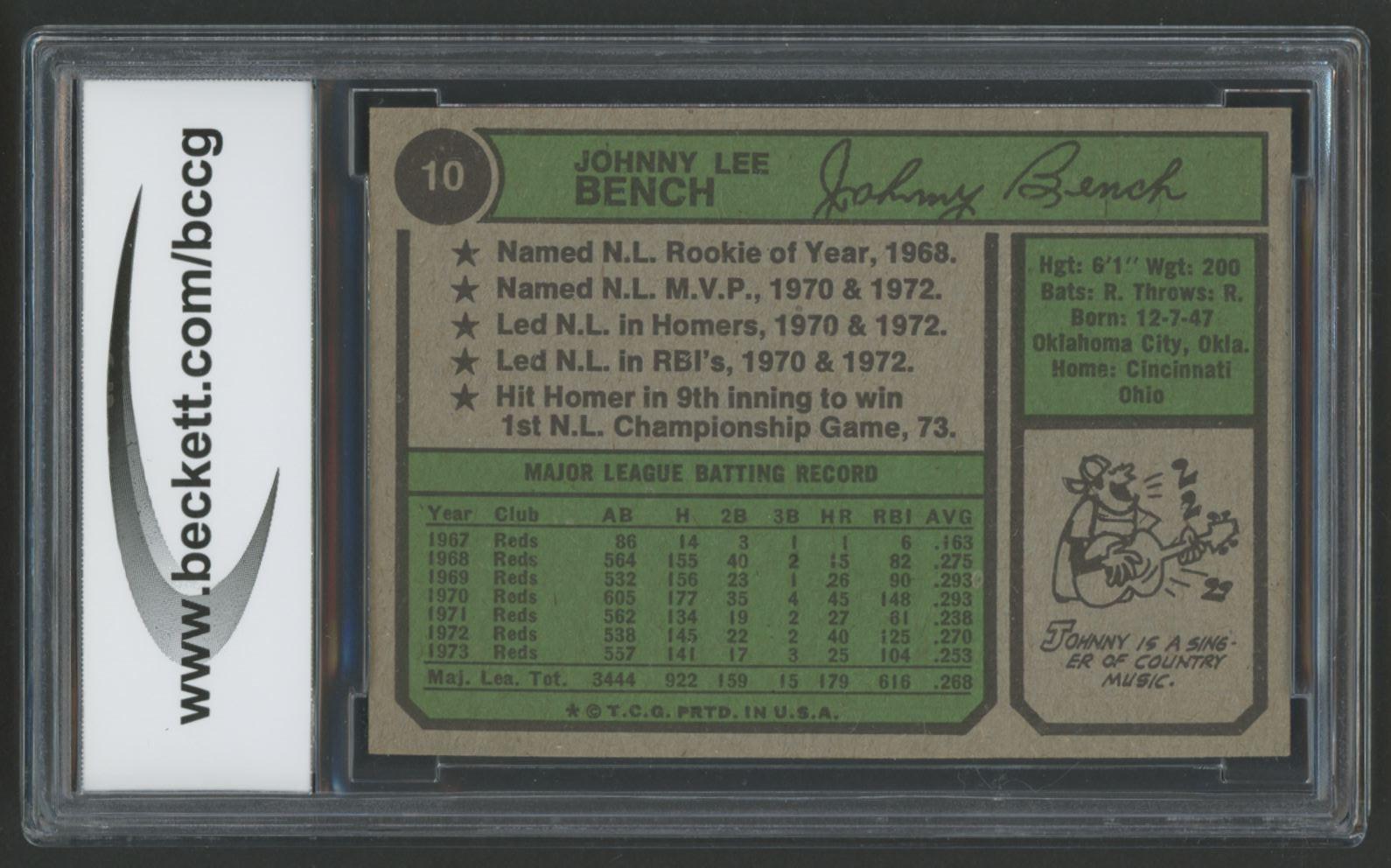 Johnny Bench 1974 Topps #10 (BCCG 9) at PristineAuction.com Johnny Bench 1974 Topps #10 (BCCG 9) at PristineAuction.com