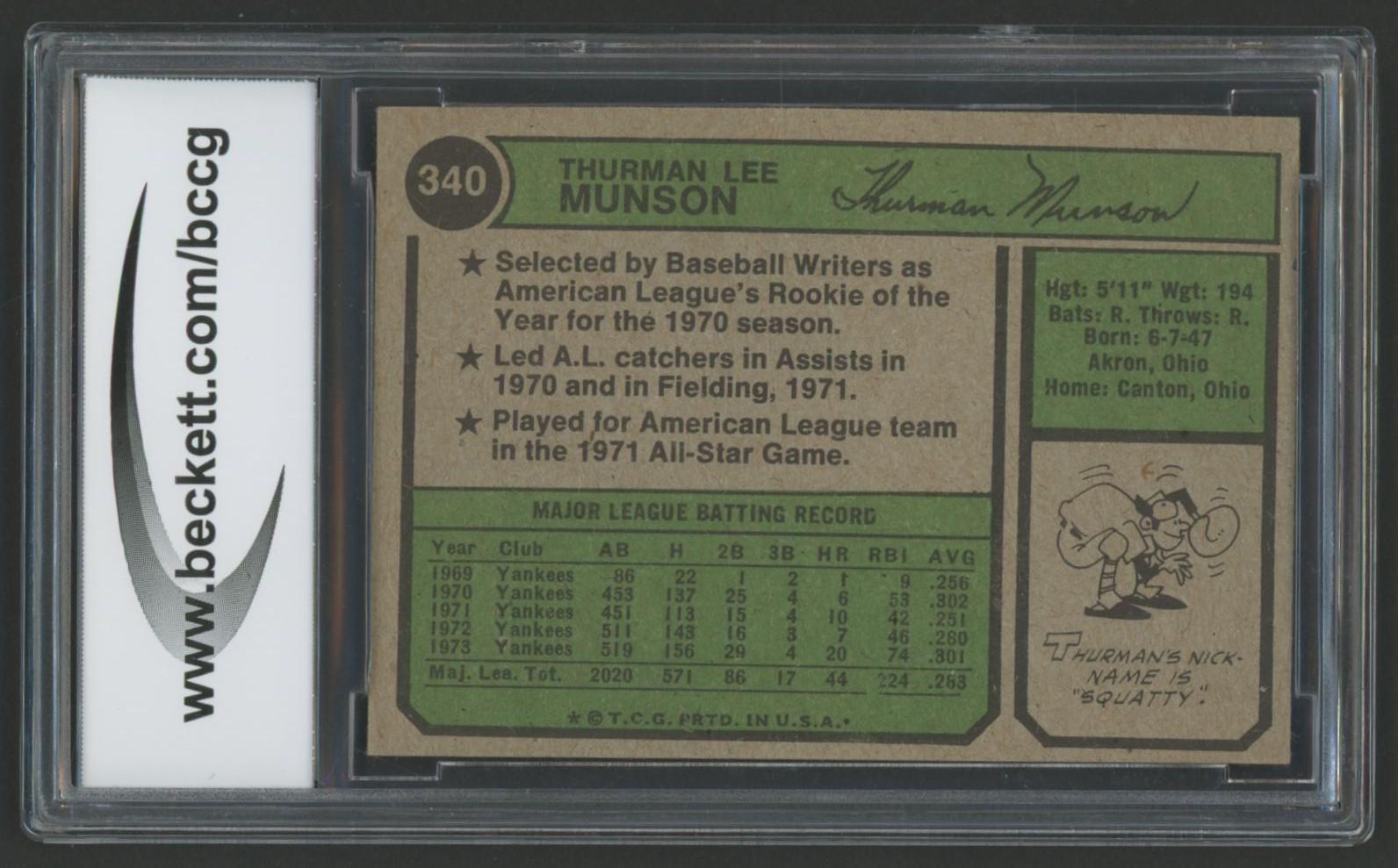 Thurman Munson 1974 Topps #340 (BCCG 9) at PristineAuction.com Thurman Munson 1974 Topps #340 (BCCG 9) at PristineAuction.com