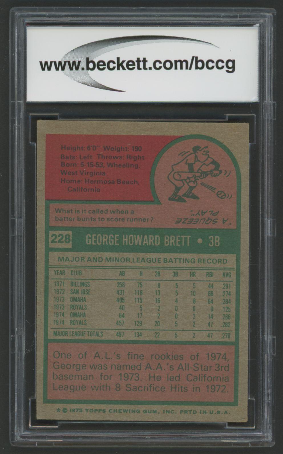 George Brett 1975 Topps #228 RC (BCCG 8) at PristineAuction.com George Brett 1975 Topps #228 RC (BCCG 8) at PristineAuction.com