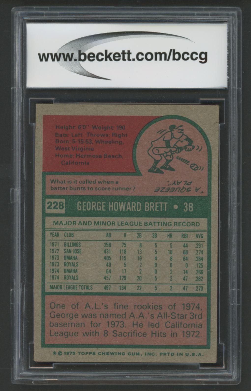 George Brett 1975 Topps #228 RC (BCCG 8) at PristineAuction.com George Brett 1975 Topps #228 RC (BCCG 8) at PristineAuction.com