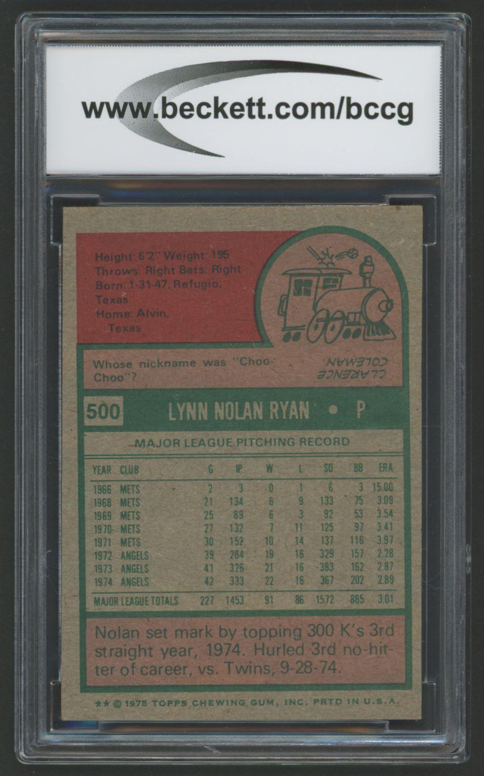 Nolan Ryan 1975 Topps #500 (BCCG 7) at PristineAuction.com Nolan Ryan 1975 Topps #500 (BCCG 7) at PristineAuction.com