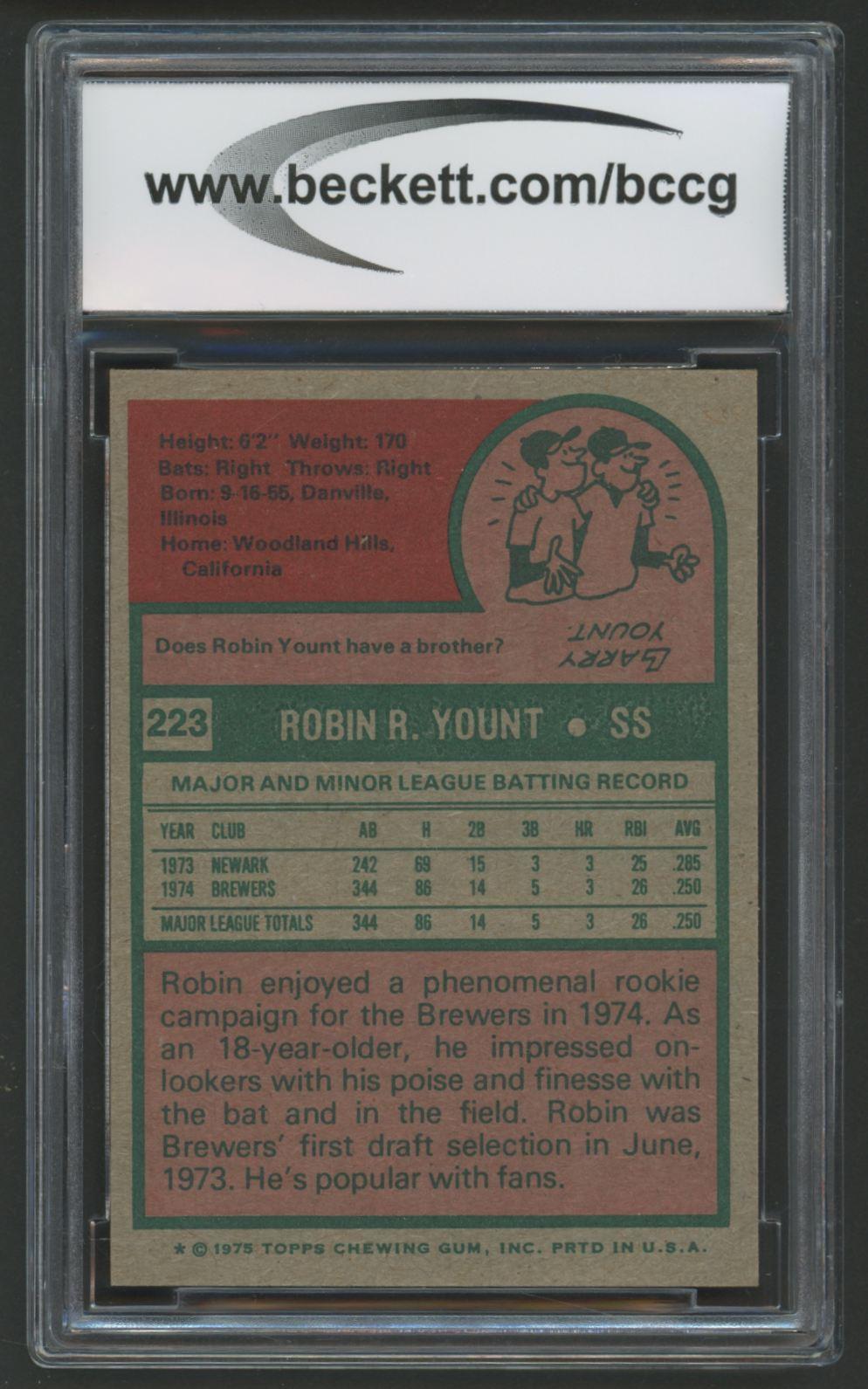 Robin Yount 1975 Topps #223 RC (BCCG 8) at PristineAuction.com Robin Yount 1975 Topps #223 RC (BCCG 8) at PristineAuction.com