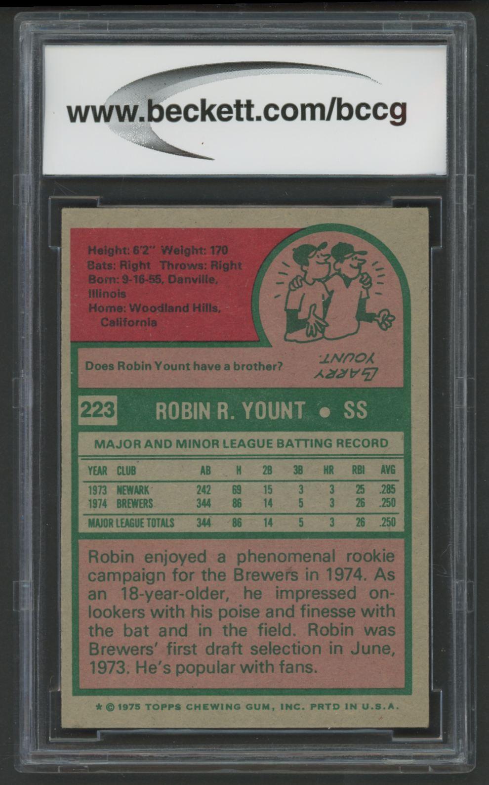 Robin Yount 1975 Topps #223 RC (BCCG 9) at PristineAuction.com Robin Yount 1975 Topps #223 RC (BCCG 9) at PristineAuction.com