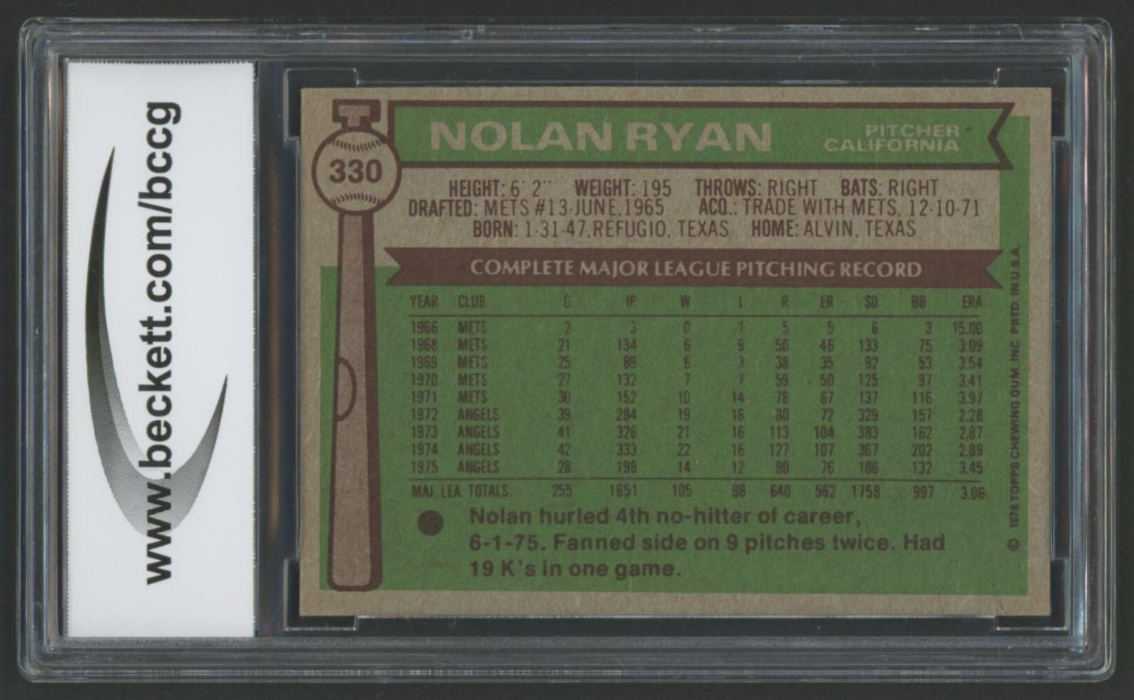 Nolan Ryan 1976 Topps #330 (BCCG 8) at PristineAuction.com Nolan Ryan 1976 Topps #330 (BCCG 8) at PristineAuction.com