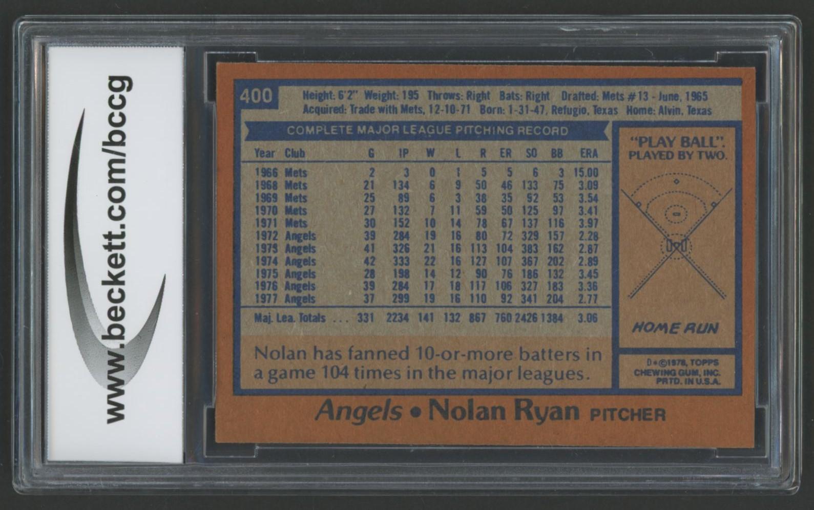 Nolan Ryan 1978 Topps #400 (BCCG 9) at PristineAuction.com Nolan Ryan 1978 Topps #400 (BCCG 9) at PristineAuction.com