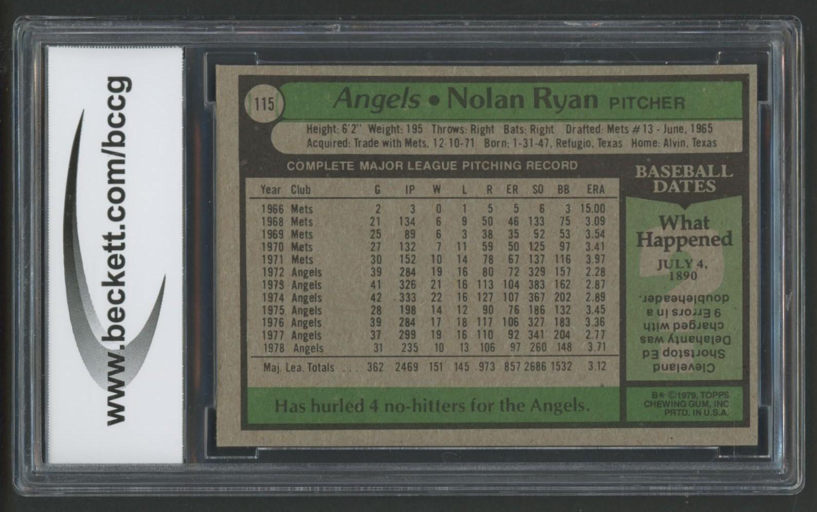 Nolan Ryan 1979 Topps #115 (BCCG 9) at PristineAuction.com Nolan Ryan 1979 Topps #115 (BCCG 9) at PristineAuction.com