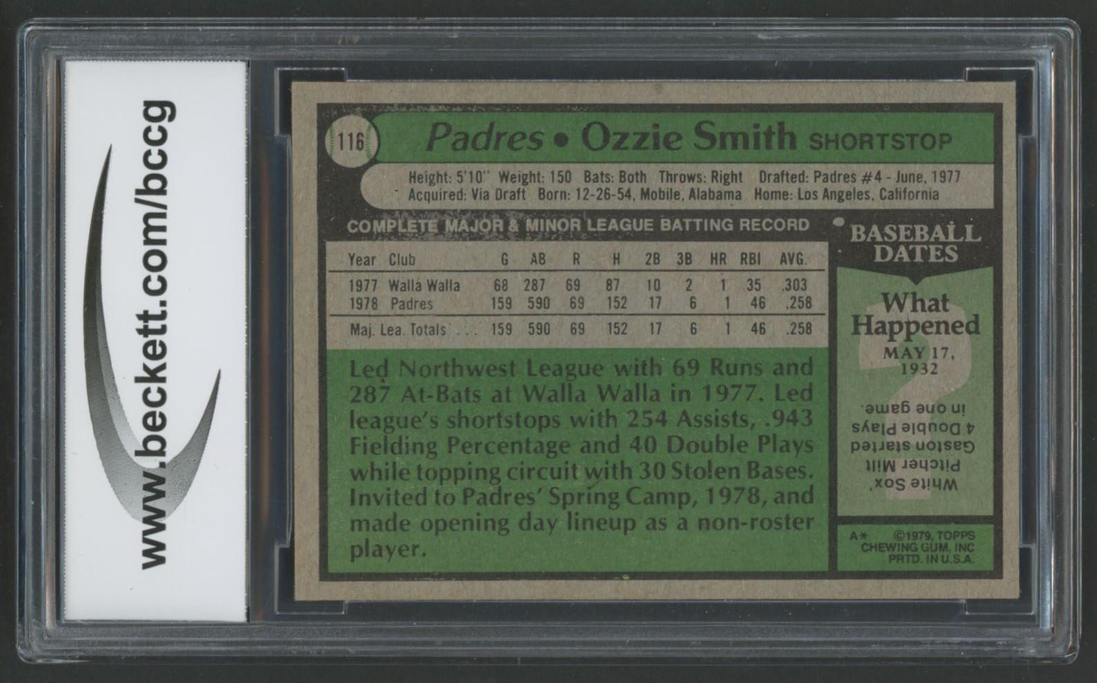 Ozzie Smith 1979 Topps #116 RC (BCCG 9) at PristineAuction.com Ozzie Smith 1979 Topps #116 RC (BCCG 9) at PristineAuction.com
