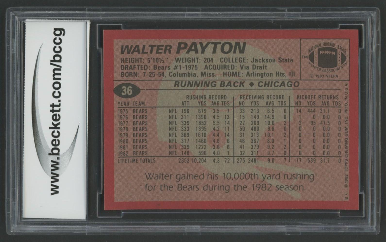 Walter Payton 1983 Topps #36 (BCCG 9) at PristineAuction.com Walter Payton 1983 Topps #36 (BCCG 9) at PristineAuction.com