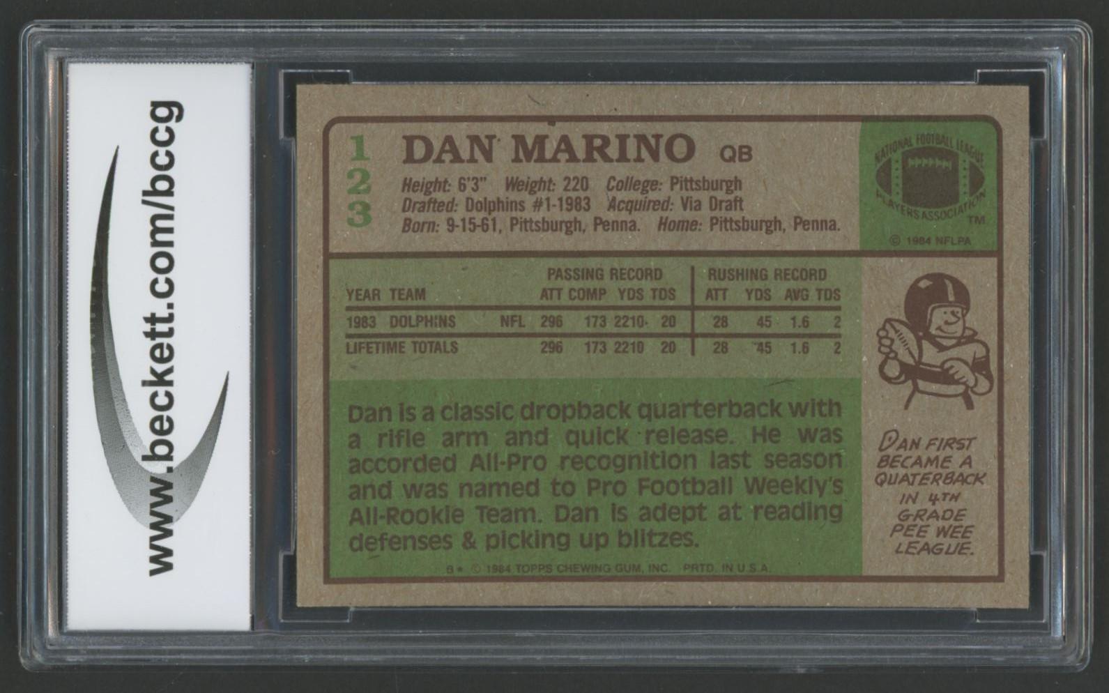 Dan Marino 1984 Topps #123 PB RC (BCCG 9) at PristineAuction.com Dan Marino 1984 Topps #123 PB RC (BCCG 9) at PristineAuction.com